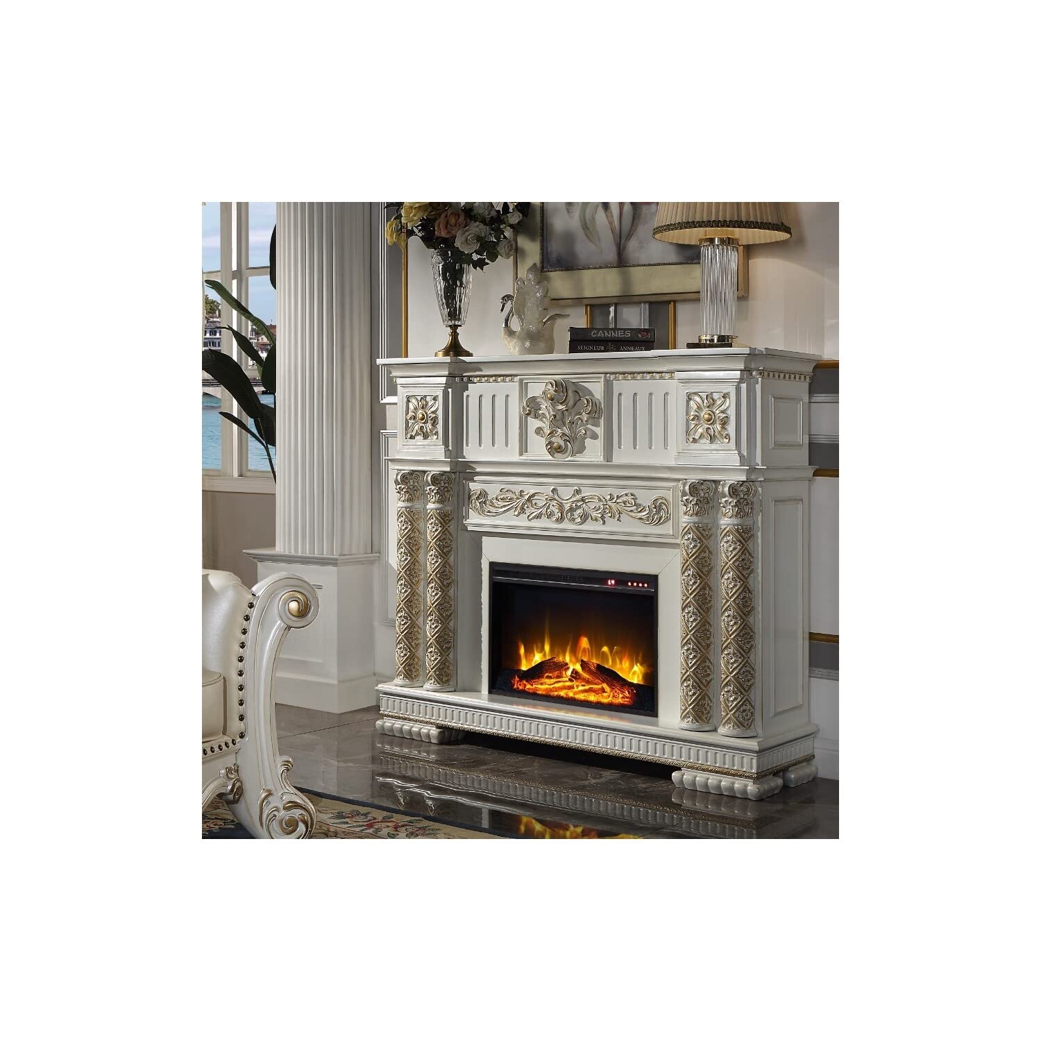 Acme Furniture Vendome Fireplace, Antique Pearl Finish : Amazon.ca: Tools u0026  Home Improvement