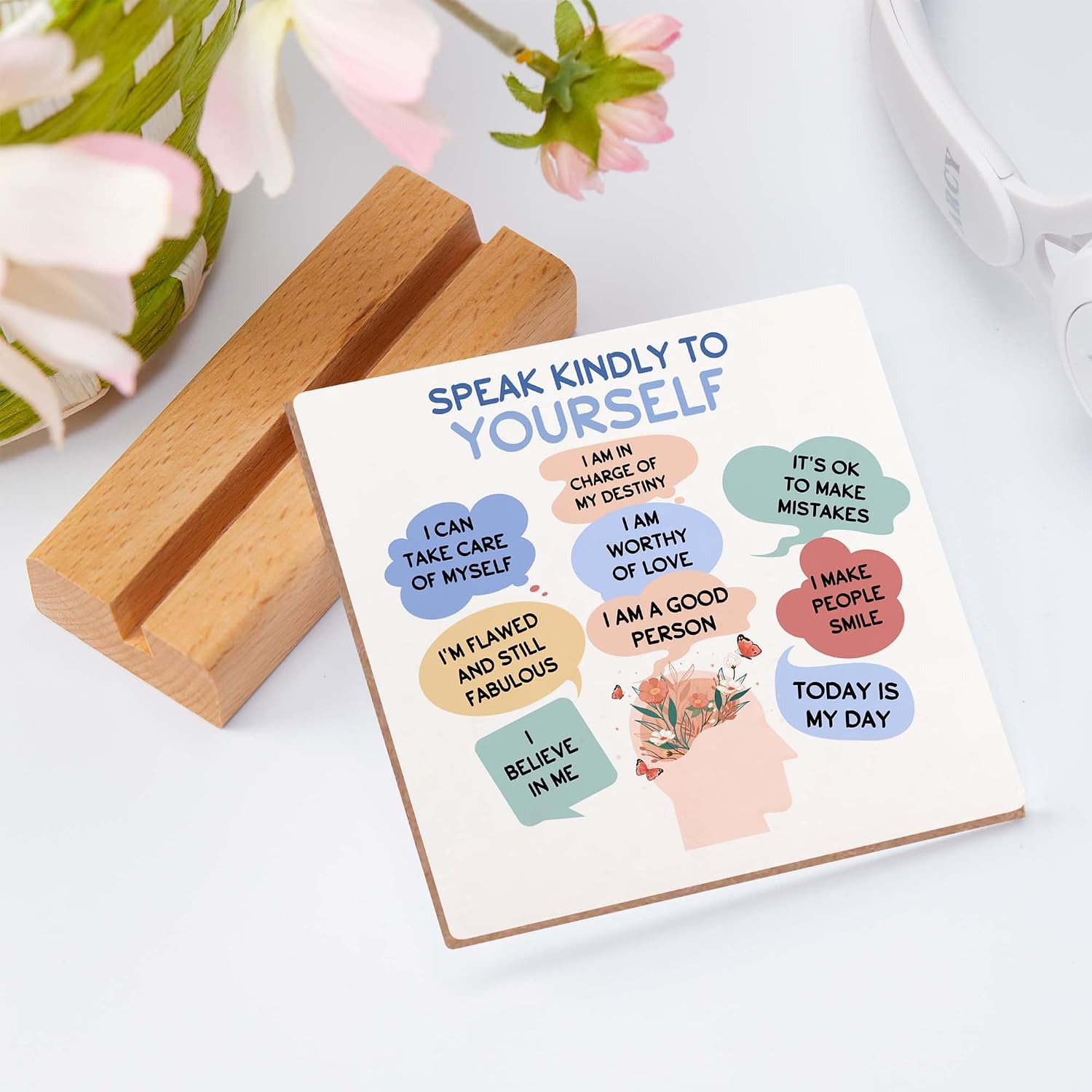 School Counselor Gifts, Mental Health Gifts, Counseling Office Must Haves Decor, Self Love Office Decor, Anxiety Therapy Wood Sign With Wooden Stand, Inspirational Gifts for Teens Kids image 3