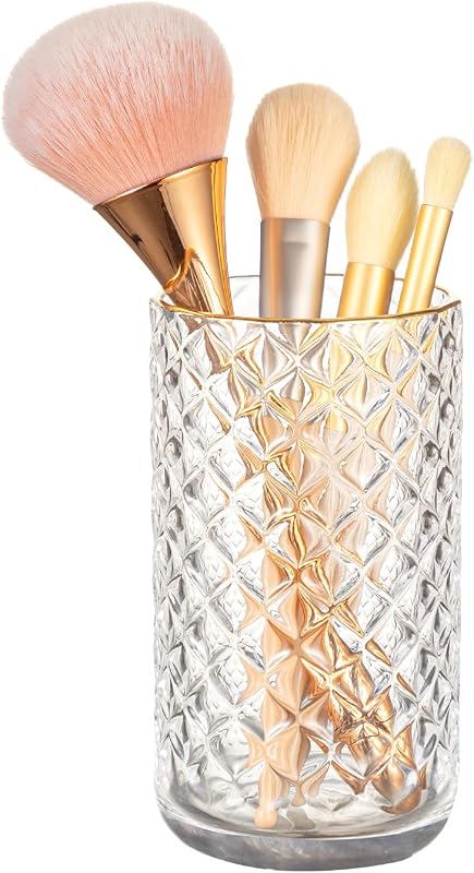 DASITON Porta-pincéis de maquiagem de vidro com padrão de diamantes, transparente L, 1 unidade