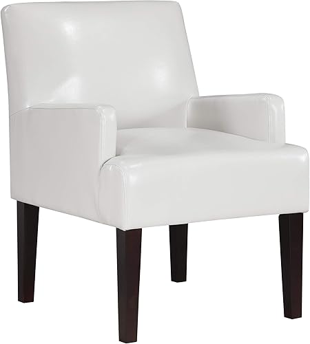 OSP Home Furnishings Main Street - Silla tapizada para invitados con detalles de acabado espresso, piel sintética color crema