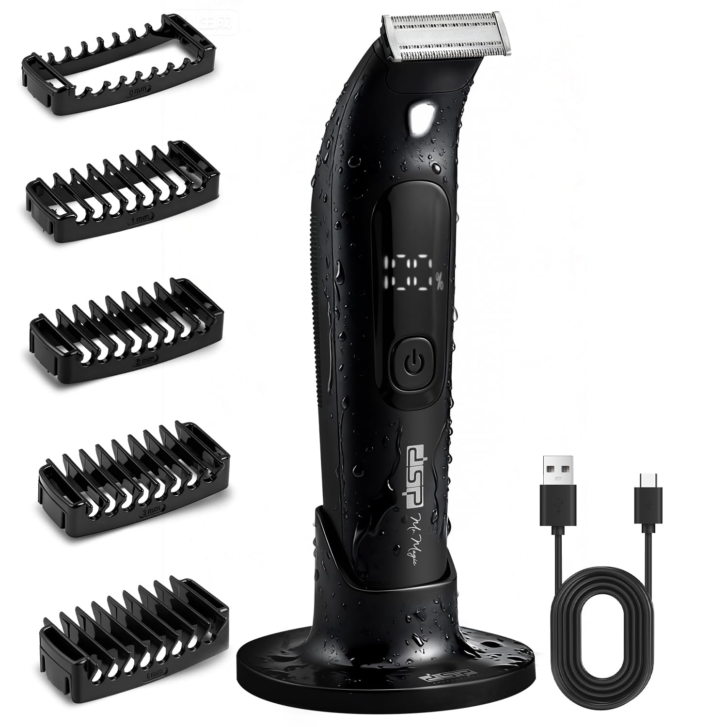 DSP Regolabarba per uomo, per viso e barba, impermeabile, con display a LED, ricarica di tipo C, per viso, gambe, braccia e aree intime