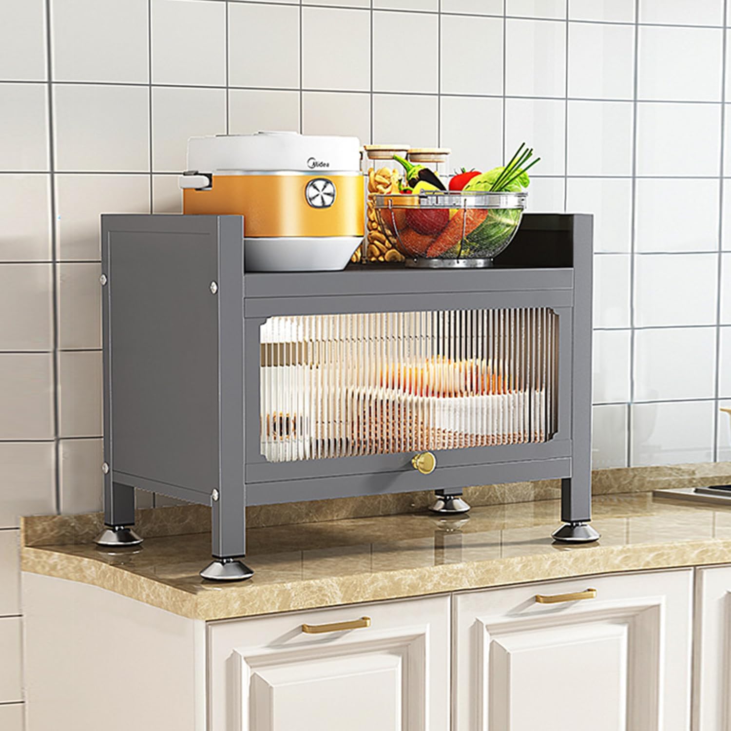 Amazon｜食器棚 キャビネット キャスター付き 収納 キッチン収納 簡単 