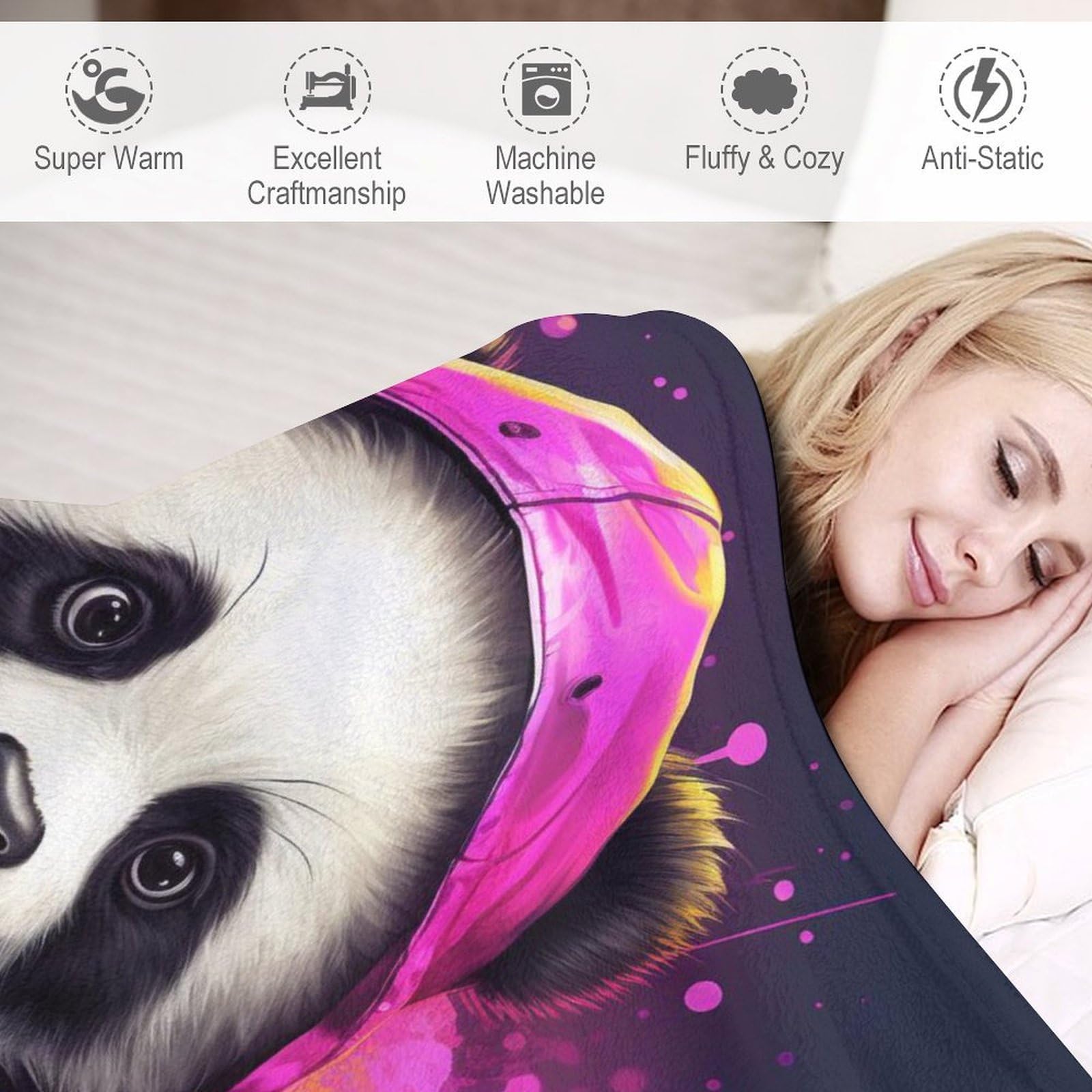 Plaid Couverture De Animal Panda en Flannel Polaire 1 Pièce Moelleux Douce Chaude Facile À Manipuler pour Lit Canapé Chambre Balcon Voyages Bébé Feuteille （150×200cm）