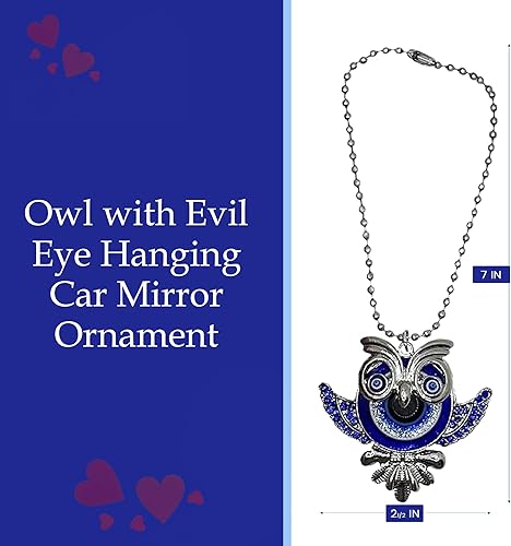 Miniatura 2 de LUCKBOOSTIUM Adorno colgante de espejo de automóvil con búho con mal de ojo, accesorios espirituales para mujeres y hombres, buena suerte y