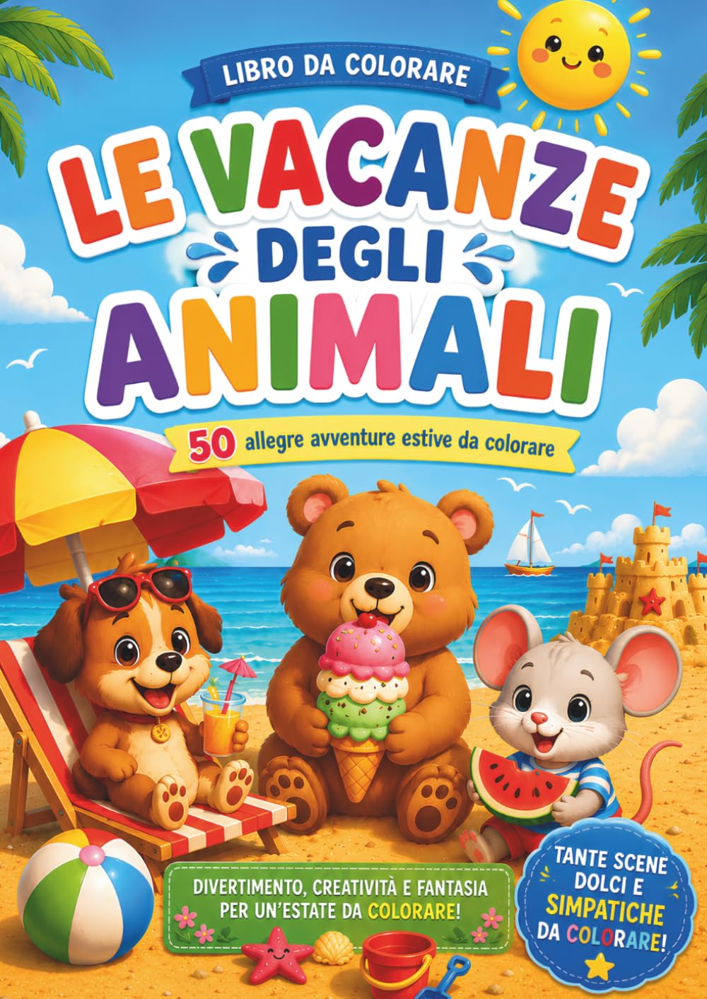 Le vacanze degli animali: Libro da colorare per bambini.: 50 allegre avventure estive da colorare. Grande formato A4 con pagine a facciata singola.