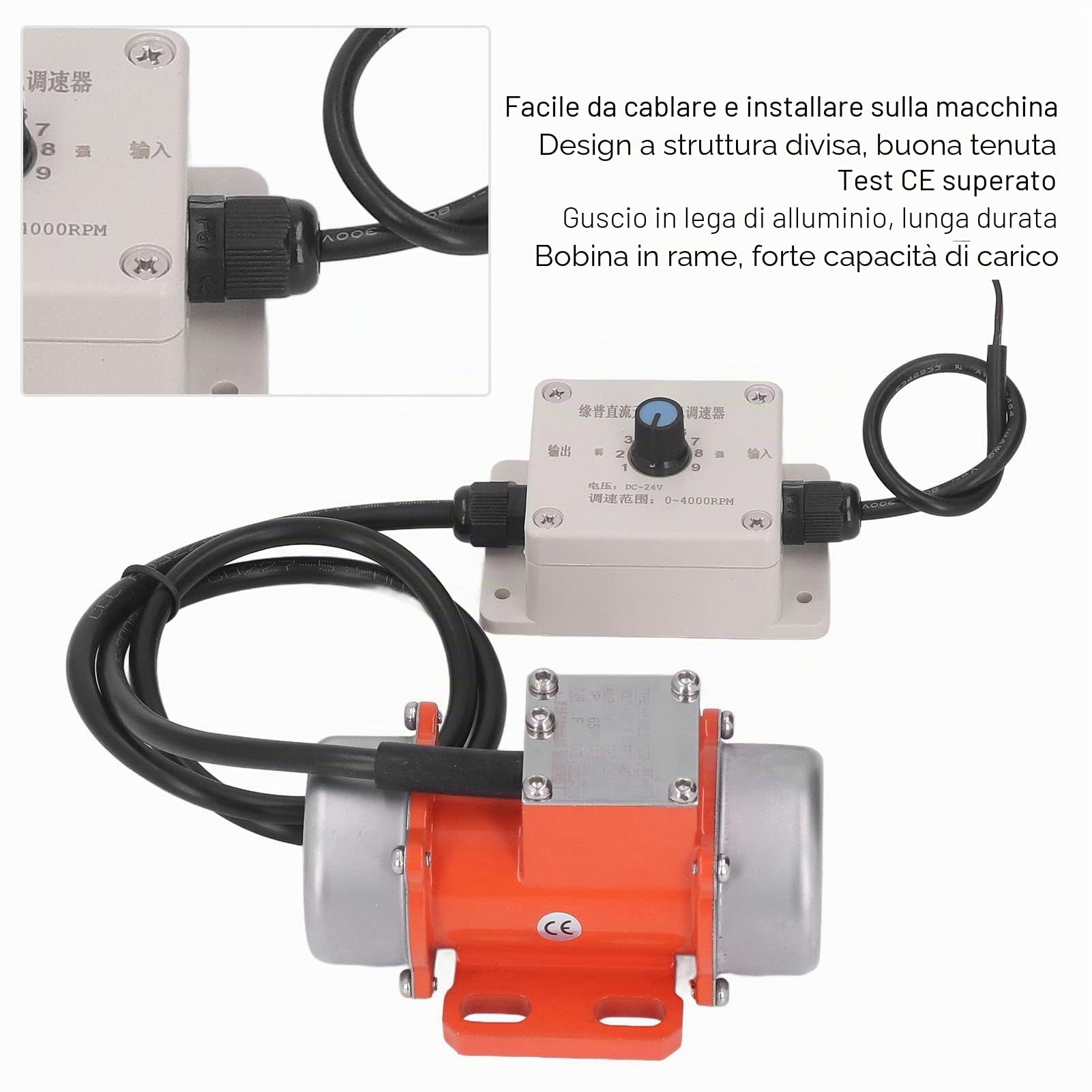 Fockety Motore di Vibrazione del Vibratore per Calcestruzzo, Motore di Vibrazione Elettrico con Cassa in Lega di Alluminio da 30 W 4000 Giri/min con Regolatore di velocità, Motore (DC24V)