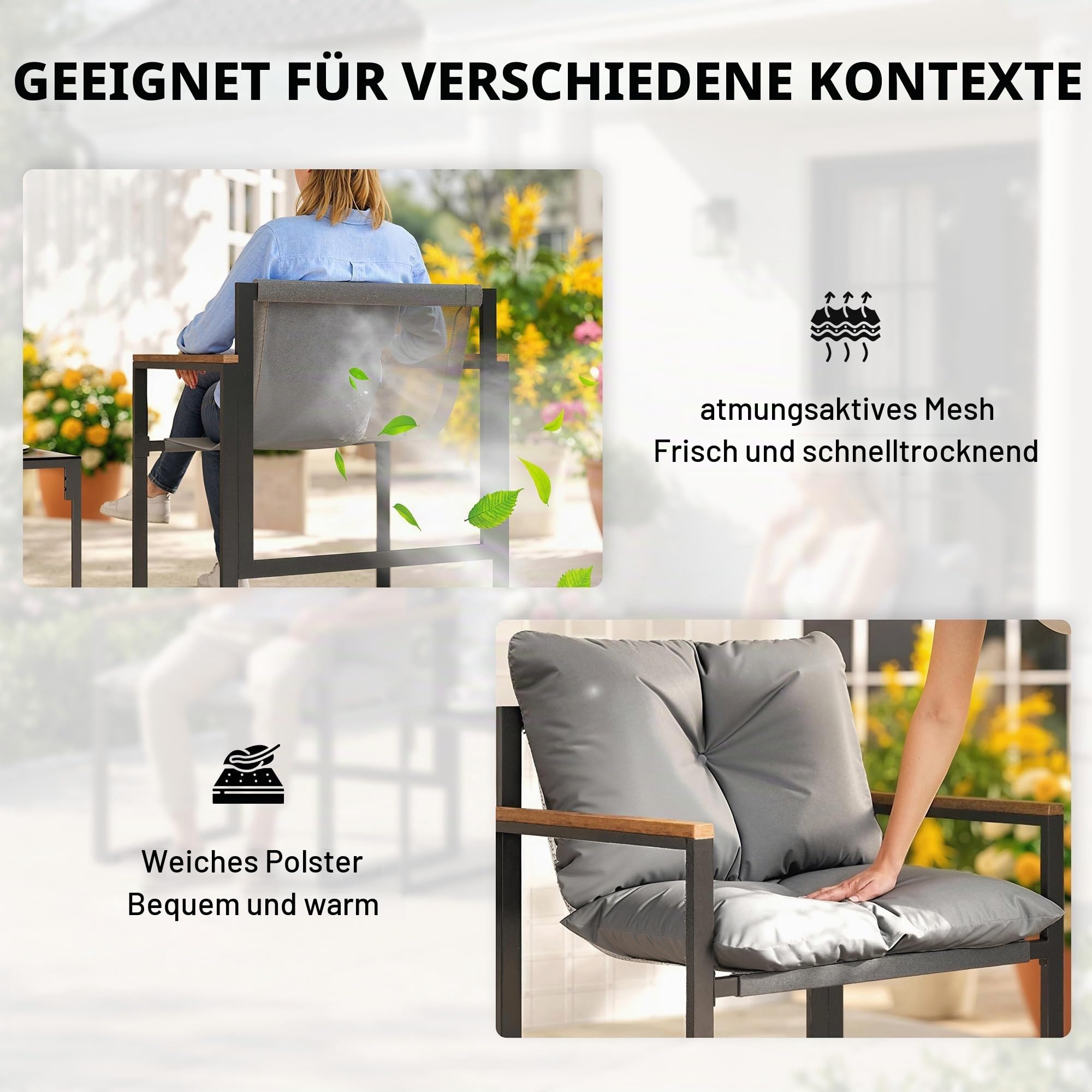 Outsunny Garten Lounge 3-teilig 2 Sessel 1 Couchtisch Grau