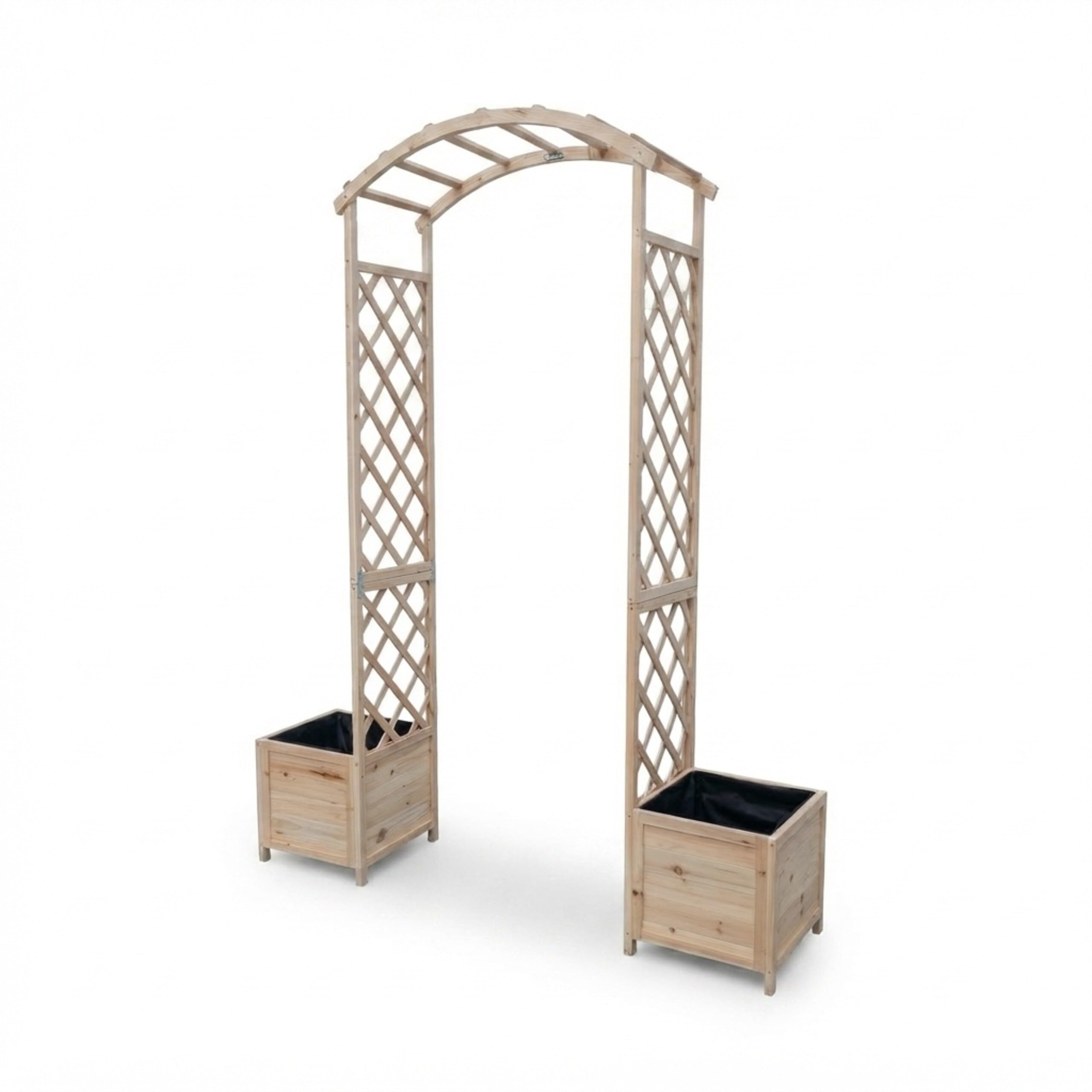 Relaxdays Arco de Rosas con 2 jardineras, Madera de Abeto | 206 x 180 x 40 cm, soporte para trepadoras