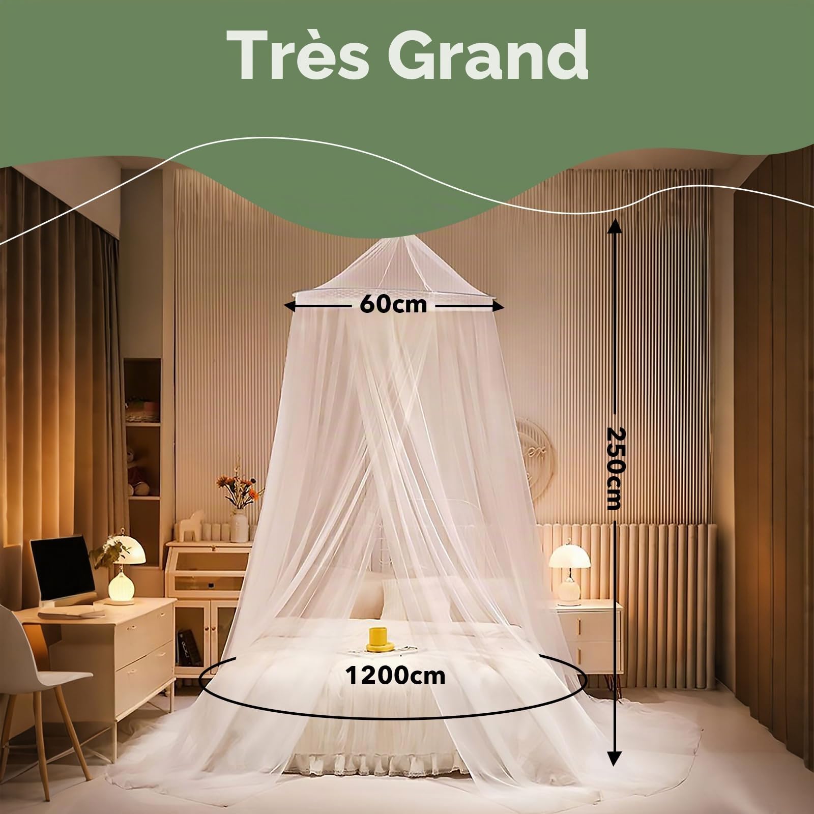 Moustiquaire pour lit | Protection Contre Les Insectes pour Lits Simples et Doubles - idéale pour Les Voyages | Auvent Comprenant Chevilles, Crochets adhésifs et Sac (White)