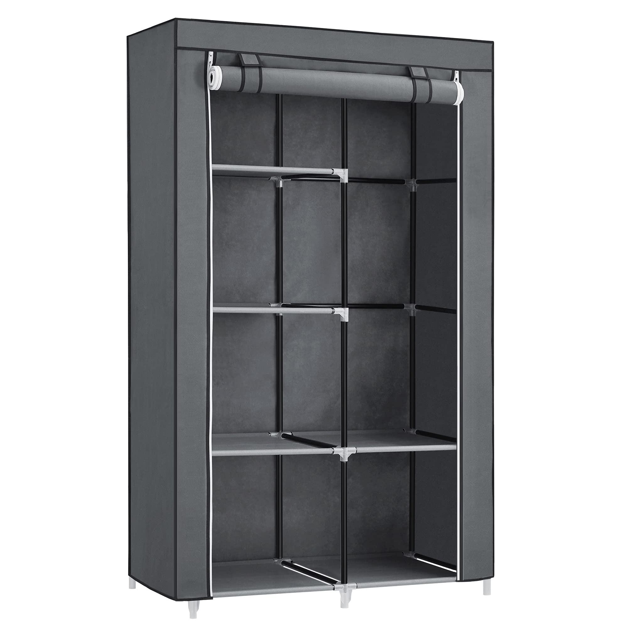 SONGMICS Portable Closet, Clothes Storage Organizer with 6 Shelves, 1 Clothes Hanging Rail, Non-Woven Fabric Closet, Metal Frame, 17.7 x 34.6 x 66.1 Inches, Gray URYG84GY