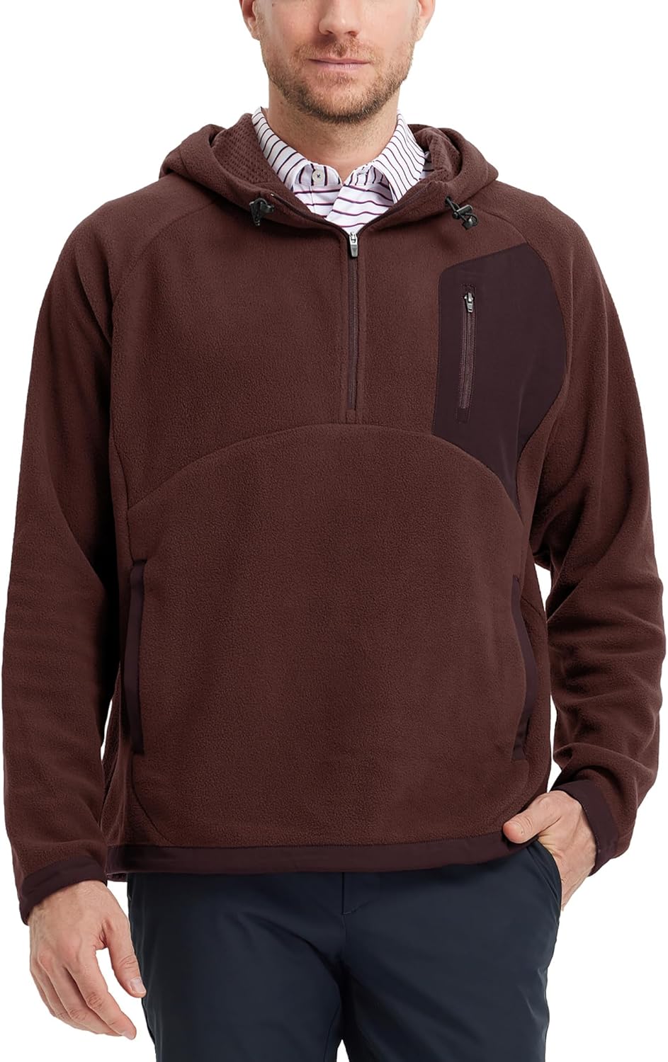 M MAELREG Hoodies for Men Quarter Zip Hooded Pullover Heavyweight Warm Microfleece Golf Polar Fleece Sweatshirt for Men - Image 2