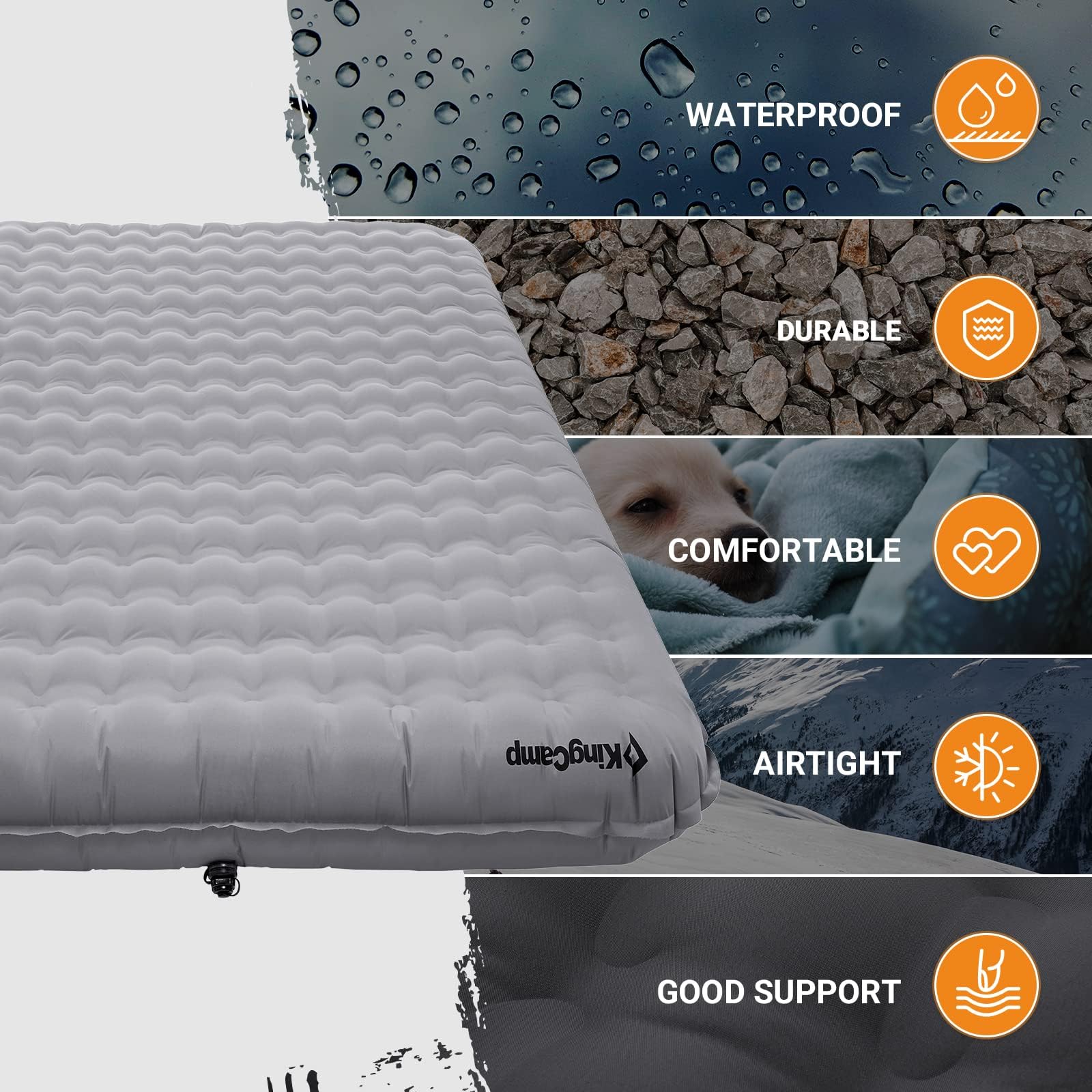 KingCamp Dubbele Opblaasbare Isomat 15 Cm Dik Voor 2 Personen - 201 X 141 Cm - Compact En Comfortabel