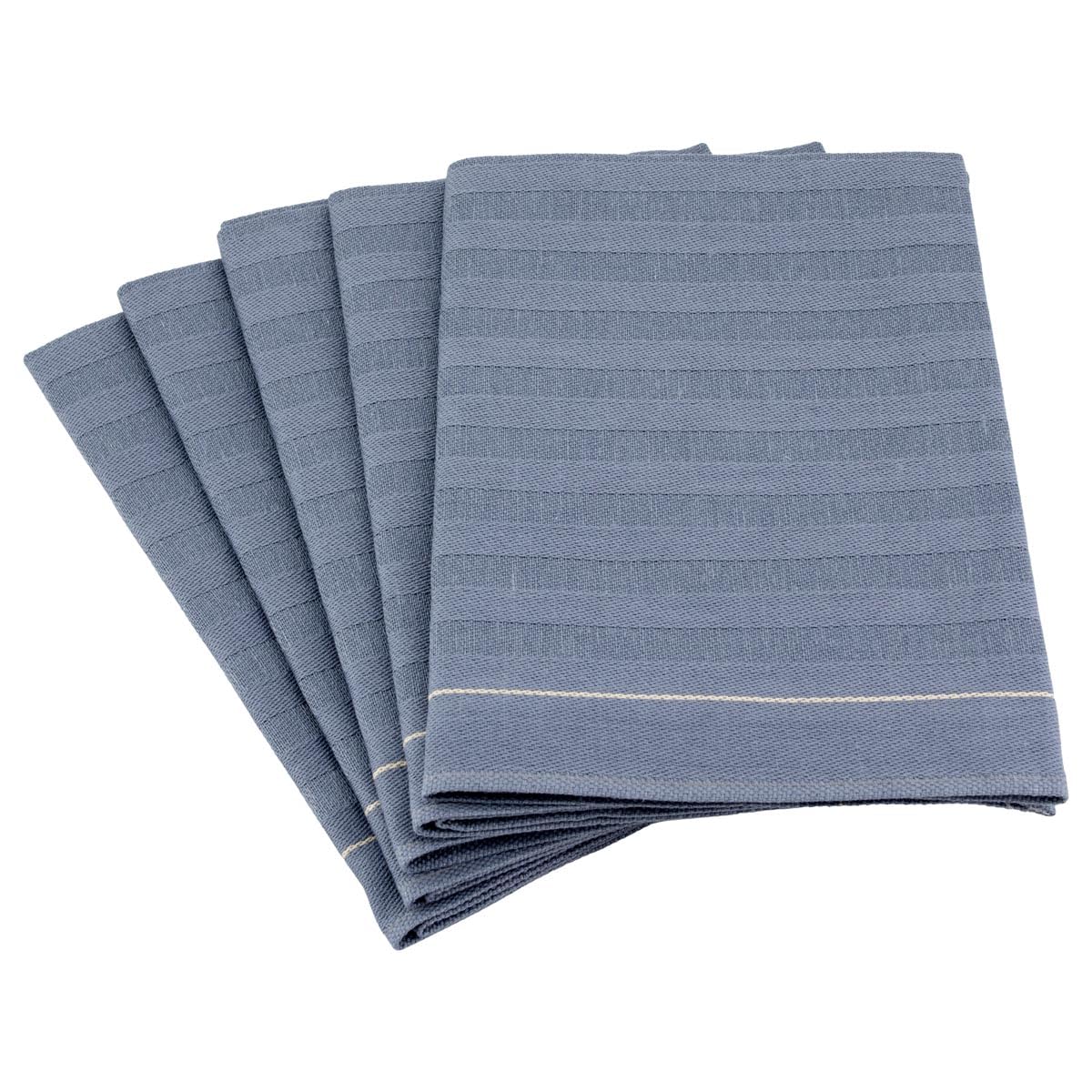 Ross 5er Set Geschirrtücher – Premium Zwirn Halbleinen, Saugstark & Schnelltrocknend, Modernes Querstreifen-Design, 50x70 cm, 50% Baumwolle 50% Leinen – Hochwertige Küchentücher (Denim)