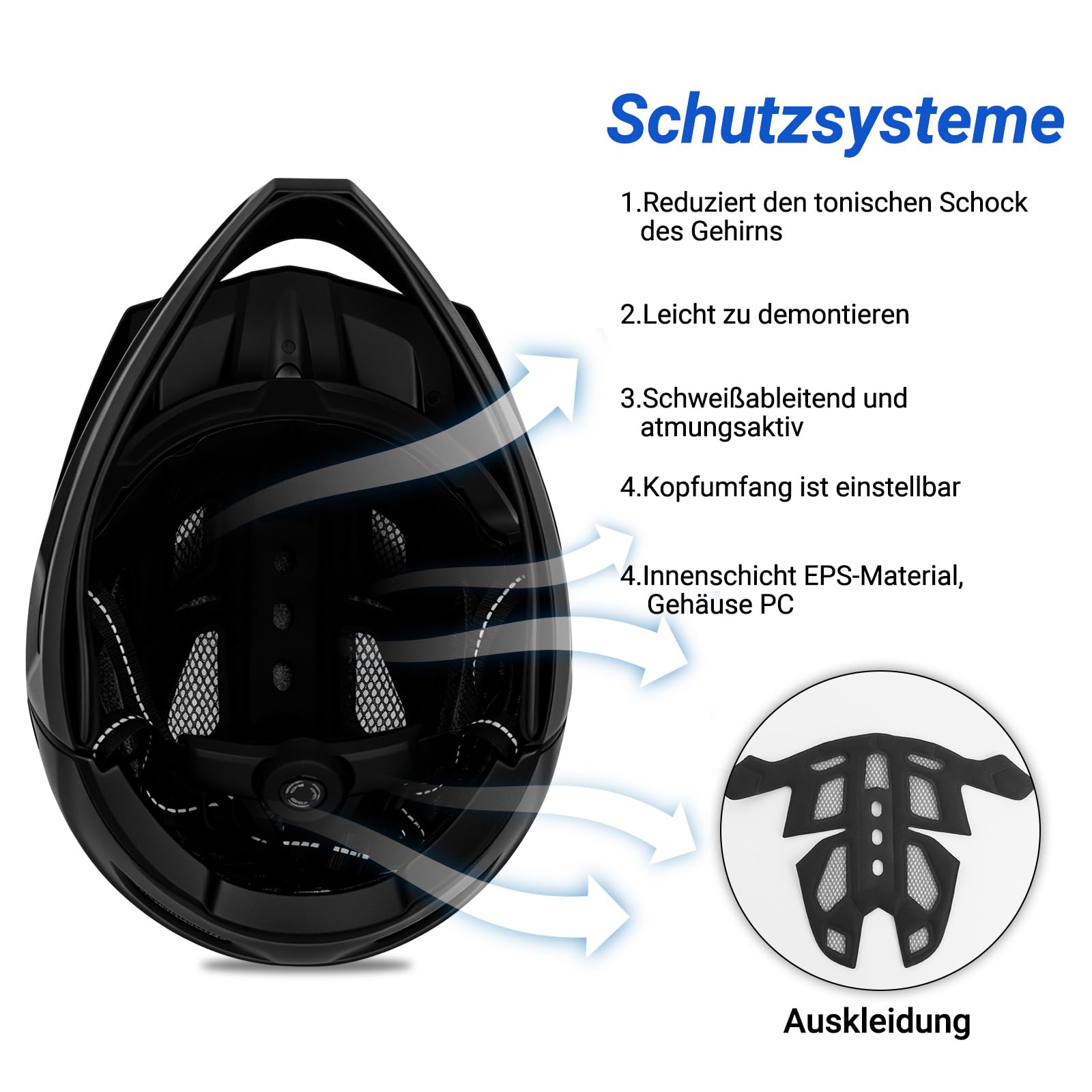 MEETYOO Mountainbike Helm-MTB Full Face Helm, Einstellbare Größe Fahrradhelm für Männer Frauen