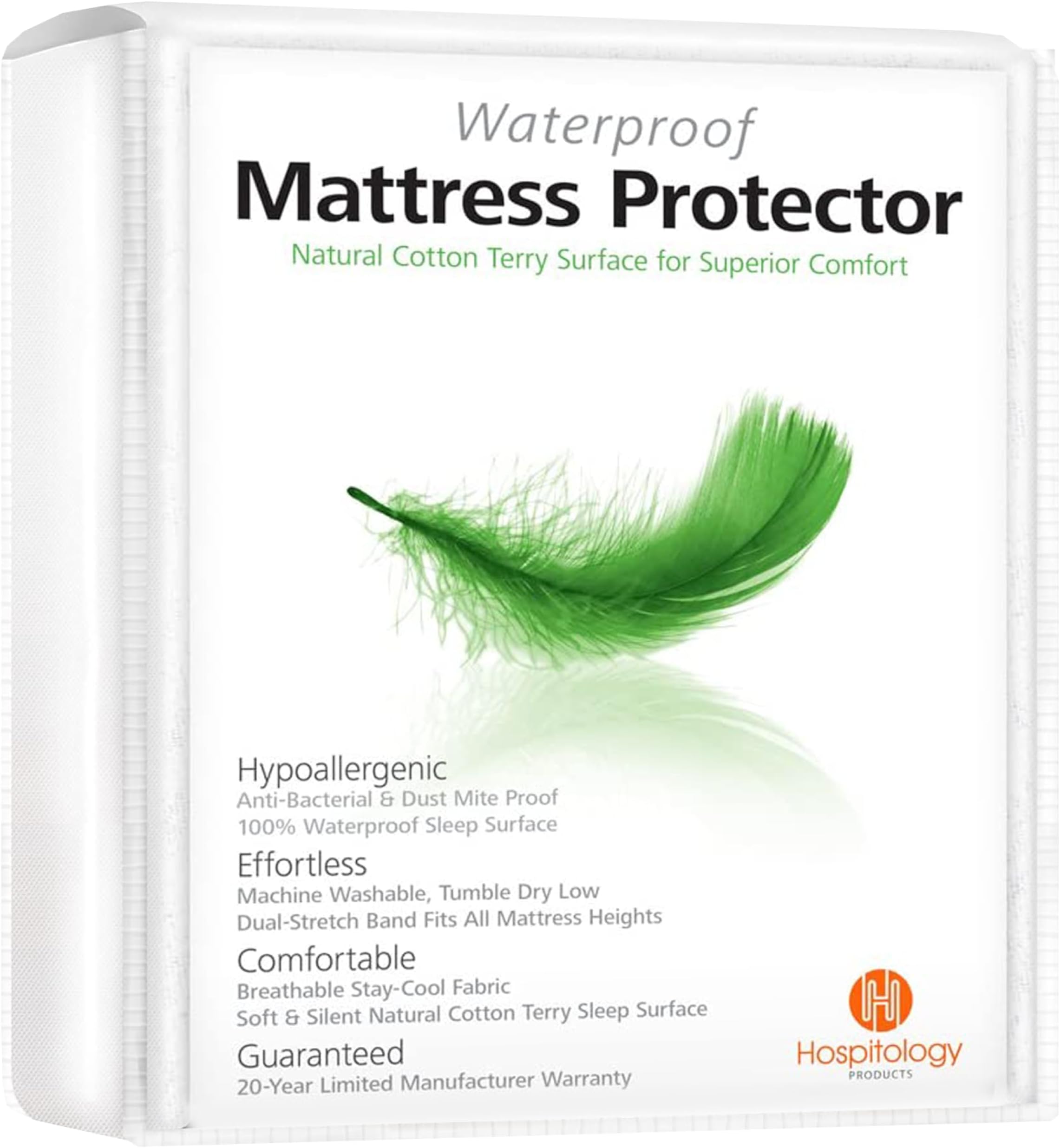 Twin Mattress Protector Hypoallergenic Natural Cotton - Waterproof - Fitted Cover - Machine Washable - 38" W x 75" L
