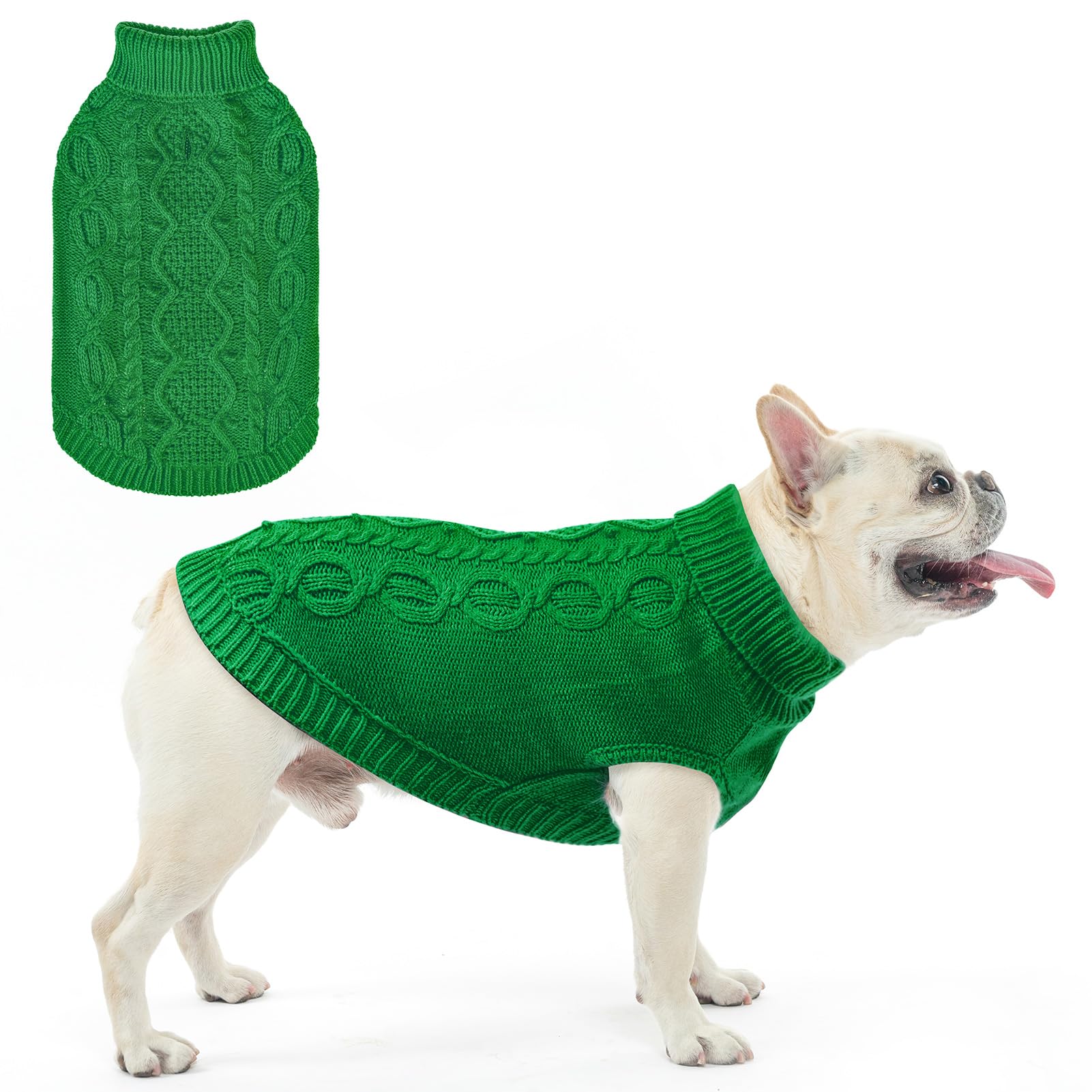 SCENEREAL Knitted Dog Sweater for Small Medium Large Dogs, Cat Dog Winter Coat Warm Sweartershirts Outfits, Classic Pet Clothes with Leash Hole, Soft Pet Knitwear Apparel for Girls Boys, Green SM