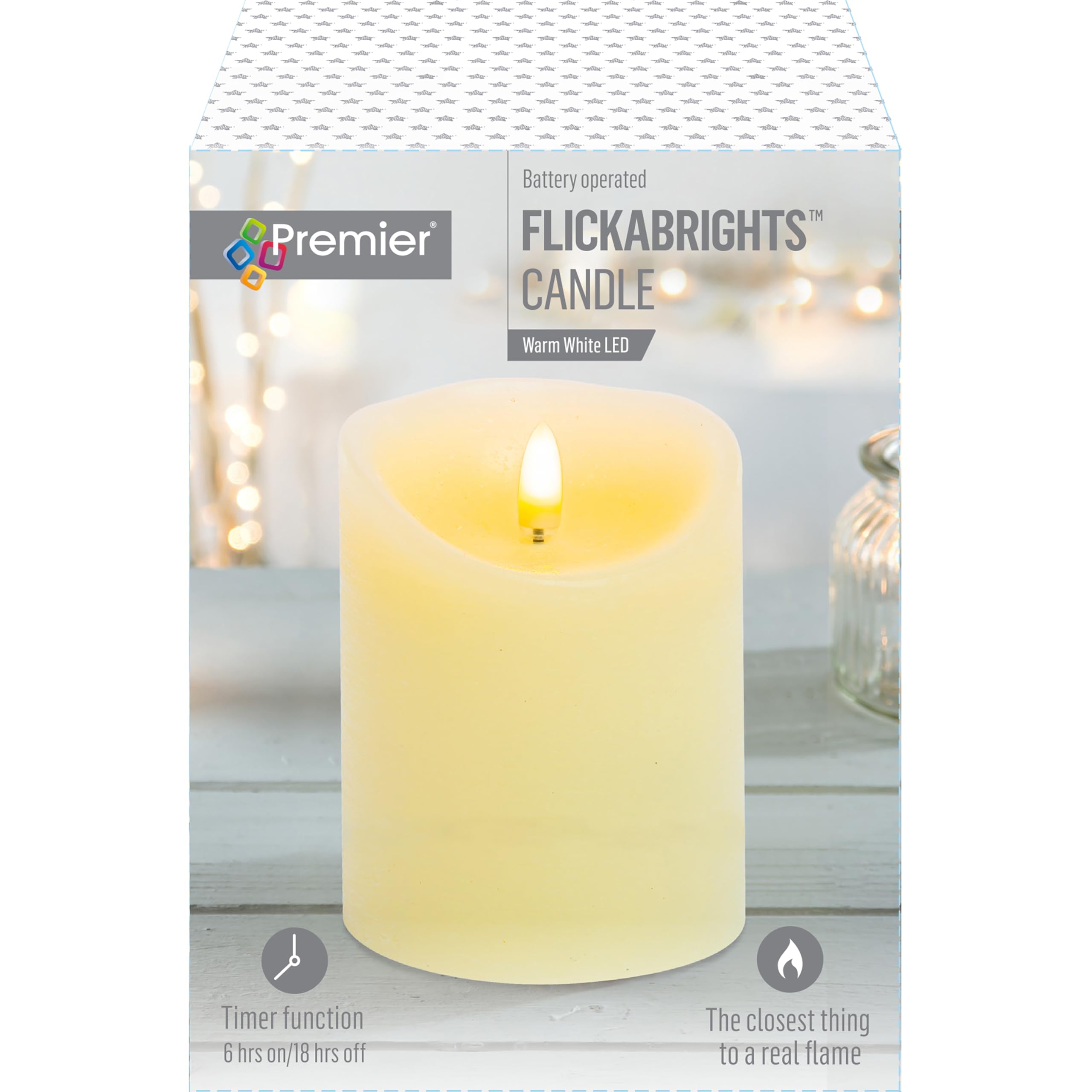 Accents By Premier Multi Premier 13Cm Flickabright Battery Operated Warm White Led Pillar Candle