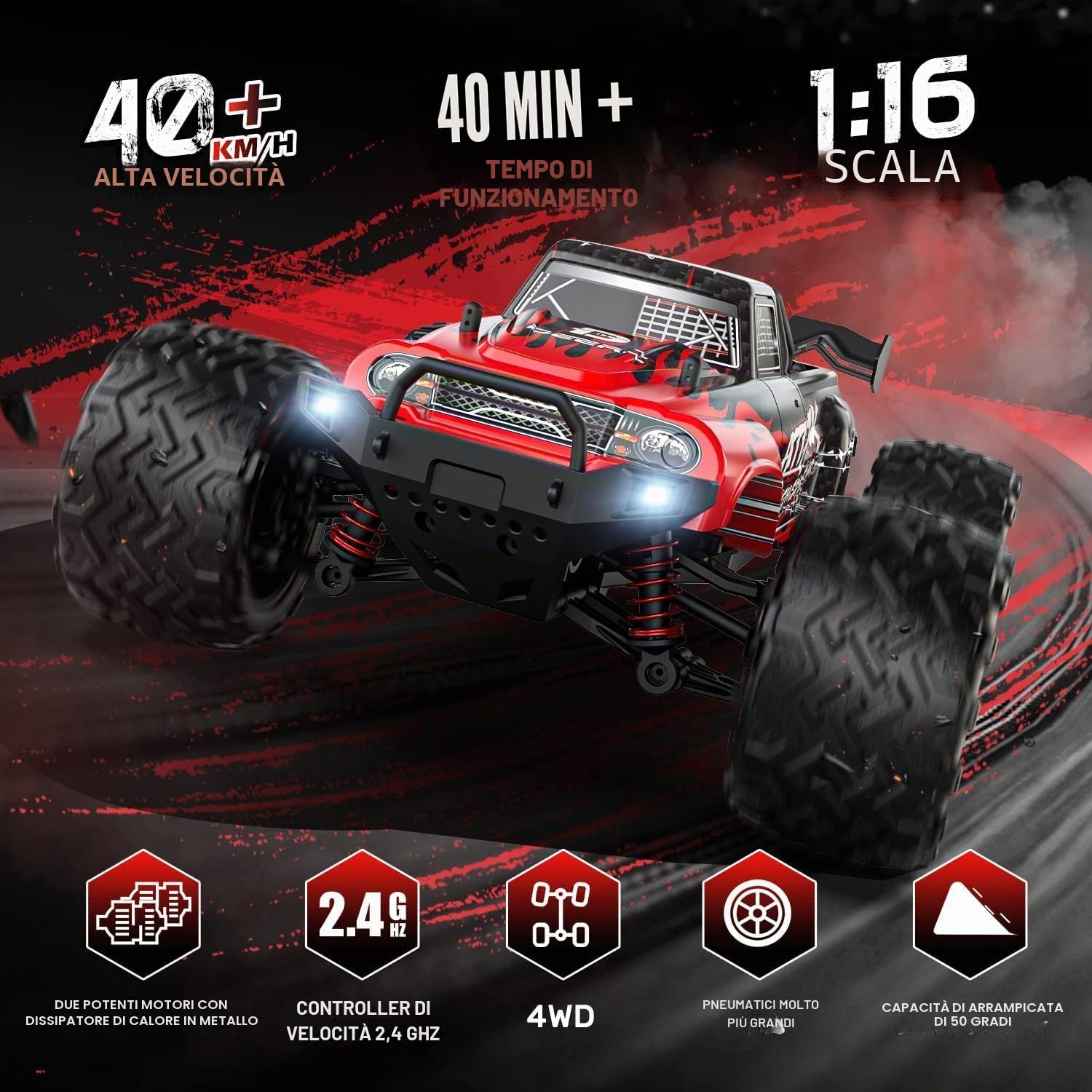 DEERC Auto telecomandata, scala 1:16, auto RC per adulti, 40 km/H, 4WD All Terrain Off-Road 2.4Ghz RC Crawler con luce LED, 2 batterie, giocattolo regalo per bambini…