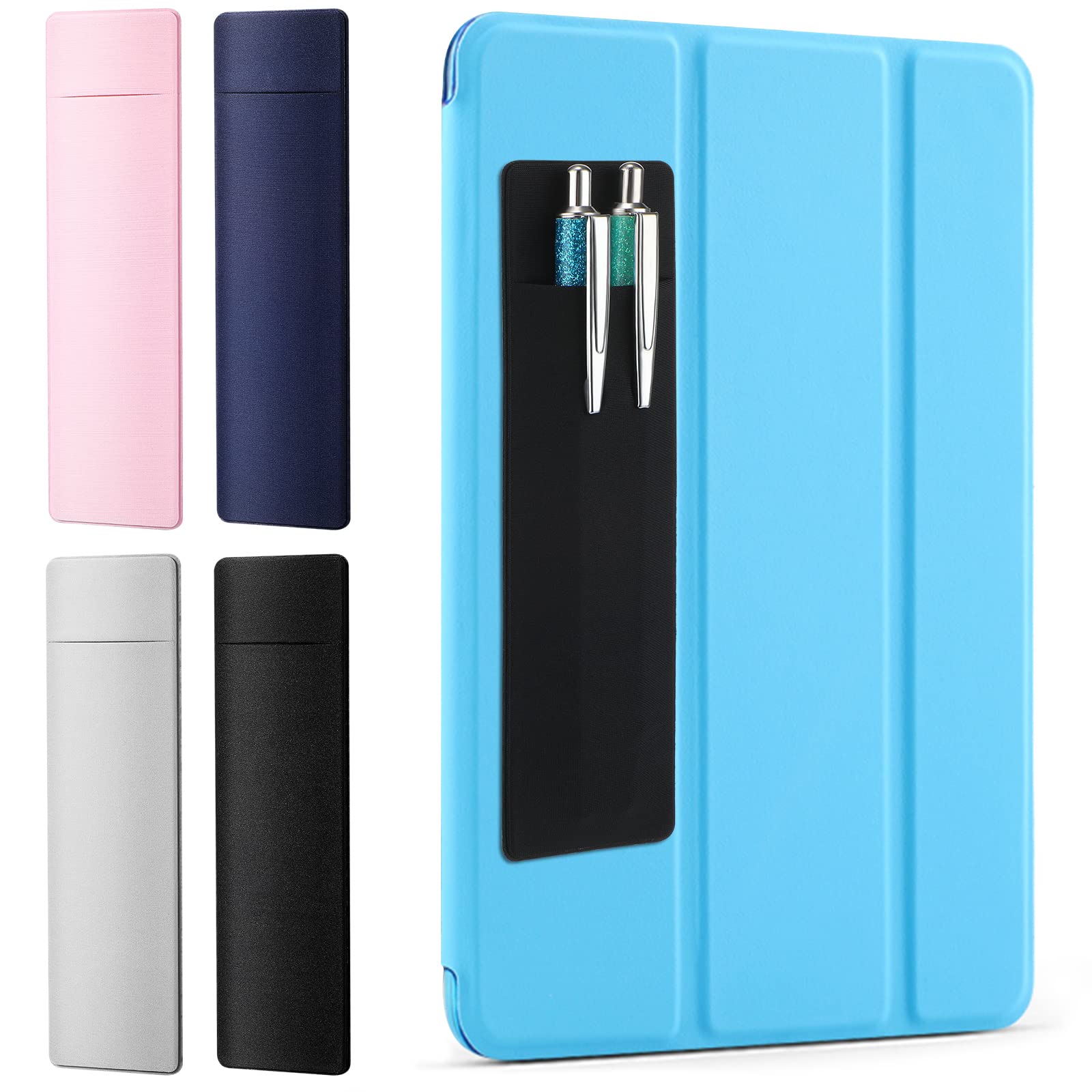 Marspark 12 Pieces Pen Holder for Notebook Set Including Adhesive Pen Holder and Metal Pencil Clips Fit Almost Size Stick on Pockets for Notebooks Laptop Journals Planners Pencil Sleeve Pouch