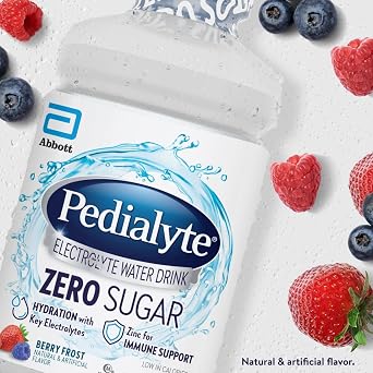 Pedialyte Electrolyte Water with Zero Sugar, Berry Frost Hydration Drink | Hydration Low in Calories, 3 Key Electrolytes for Adults and Kids Over Age 5, No Artificial Colors