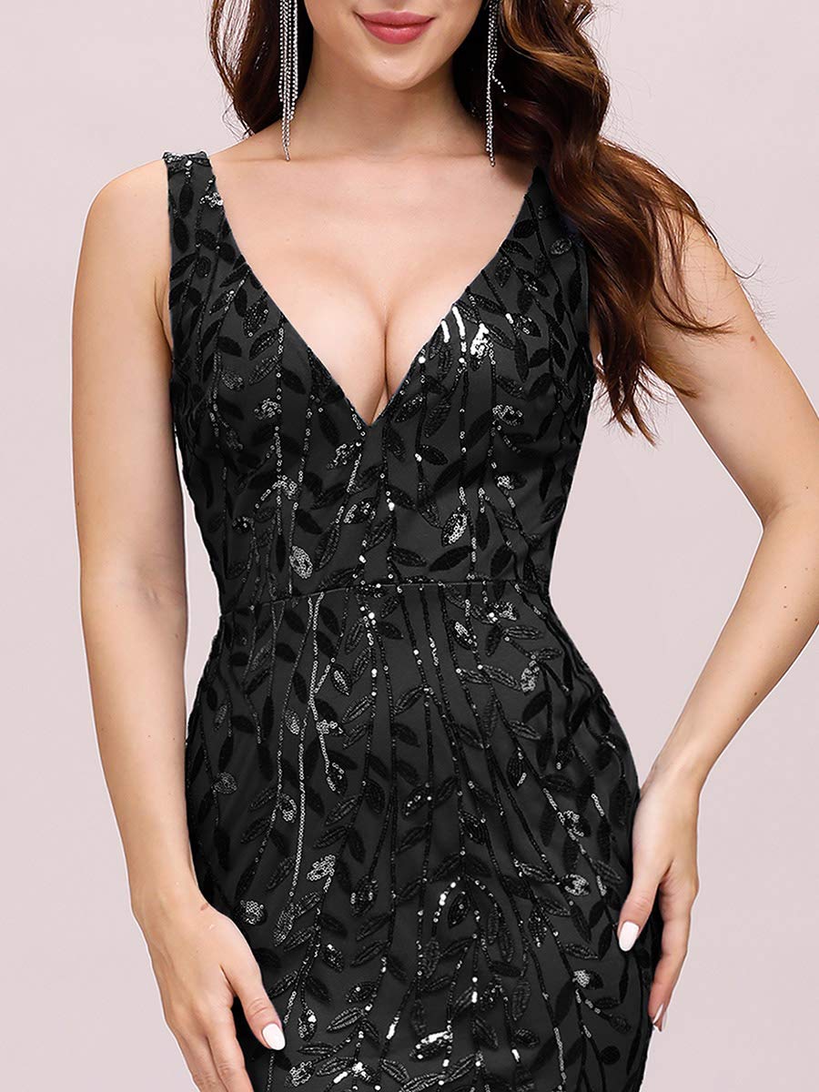 Ever-Pretty Vestidos de Fiesta Sirena sin Mangas Cuello en V Lentejuelas Tul Corte Imperio para Mujer 07886