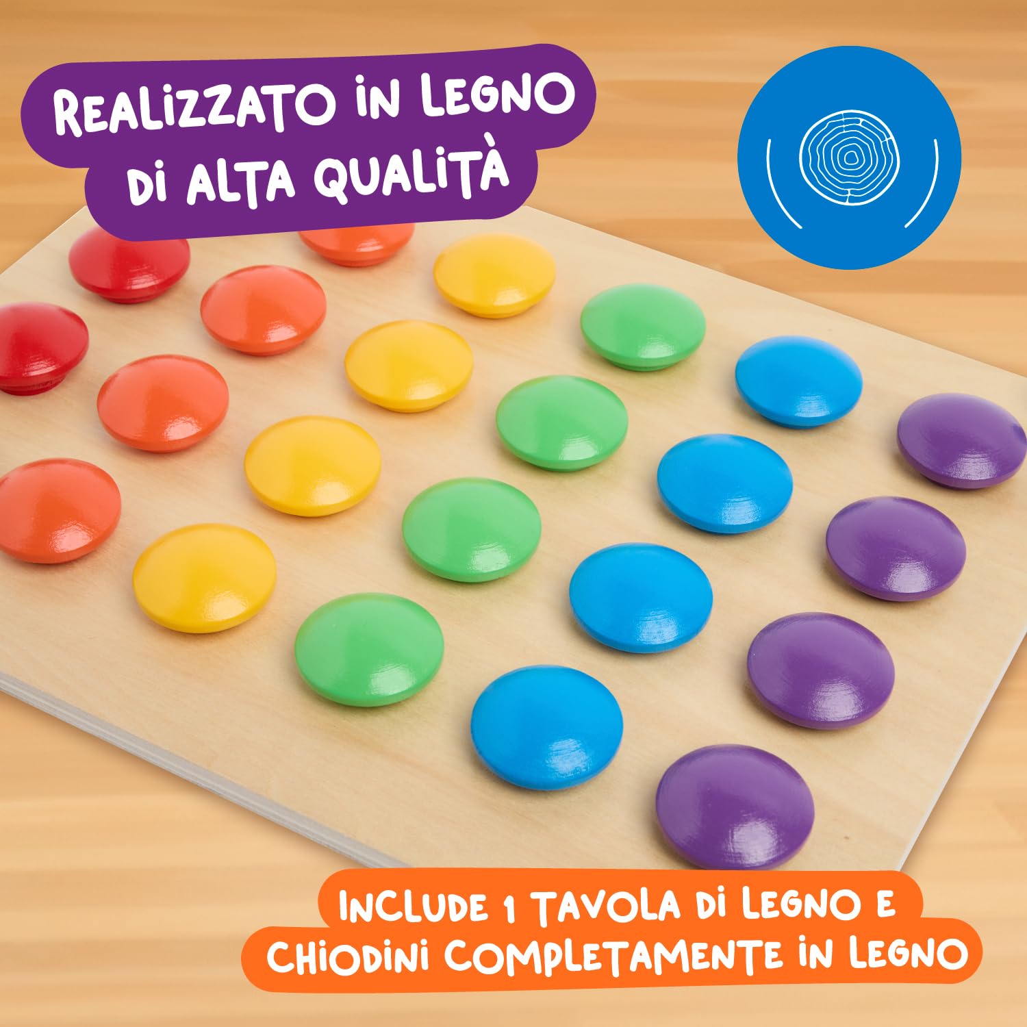 Nene Toys Gioco Chiodini, Puzzle per Bambini di 2+ Anni, Puzzle Educativo in Legno per Bambini di 2 3 Anni - Giocattoli Montessori con Chiodini Colorati e Carte Abbinate - Regalo Didattico Bimbo Bimba
