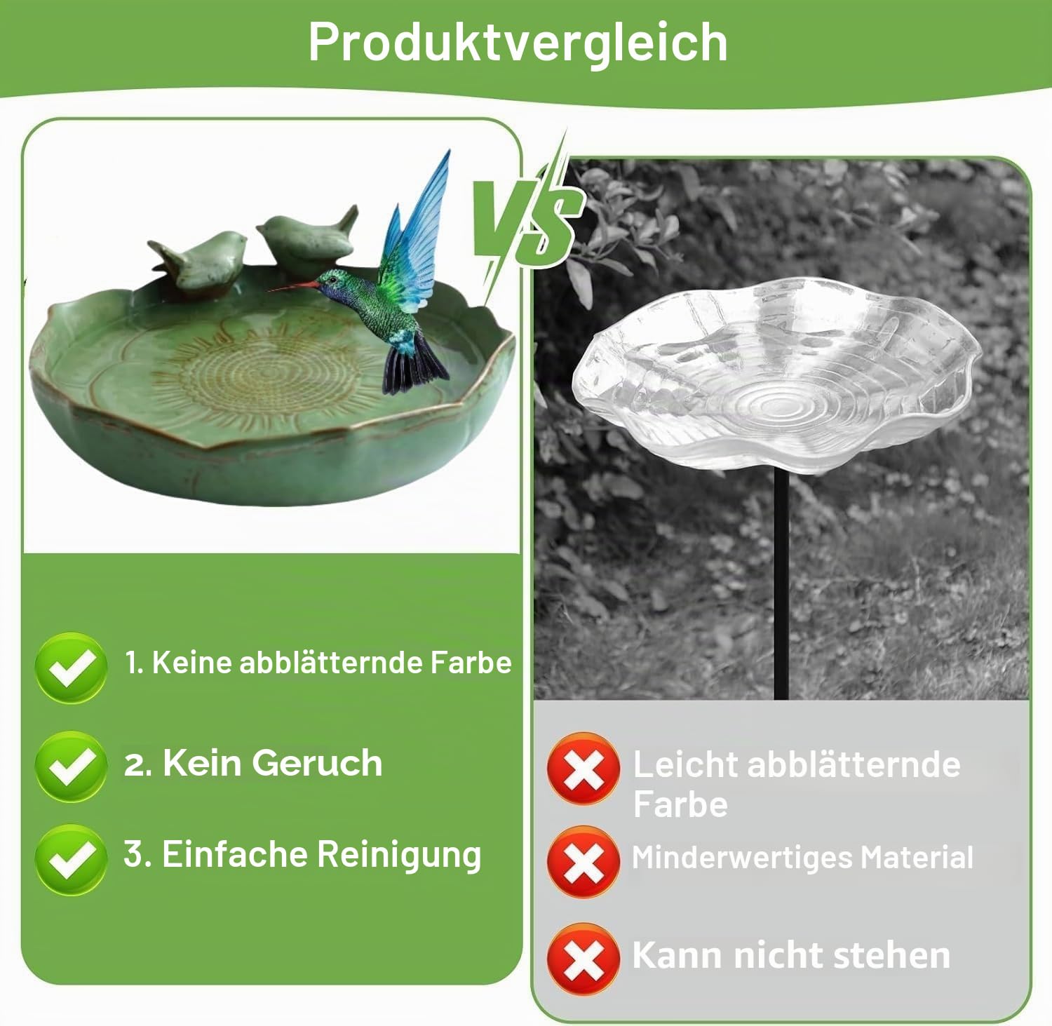 Keramik-Vogeltränke für den Außenbereich, 24.5 cm große Keramik-Vogeltränke für draußen, wetterfeste Vogeltränken für den Garten, Terrasse, Balkon und Rasen. (Large)