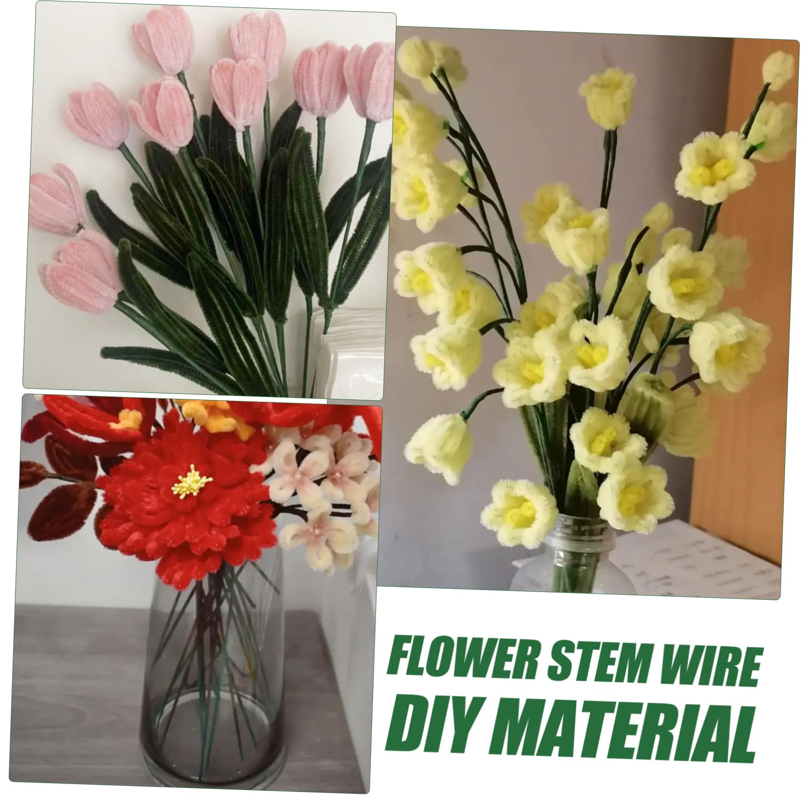 100 Fils Tige Florale - Fil Fer 22 Gauge Pour Bouquets DIY Mariage Décoration (Blanc Et Vert)