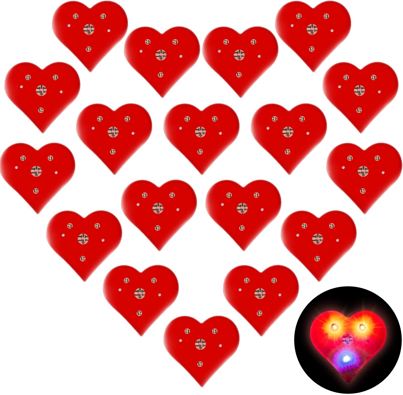 25 Pieces Valentine's Day Pins Red Heart LED Light Brooch Pins for Women Love Flashing Light up Pin Glowing Red Heart Pins for Valentine's Day Party Supplies