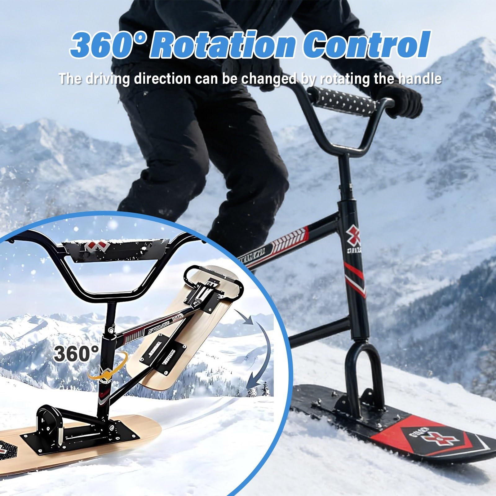Trottinette Neige Robuste pour Trottinette Parc à Neige Et Pistes Damées, Idéale Sports D’Hiver Extérieur