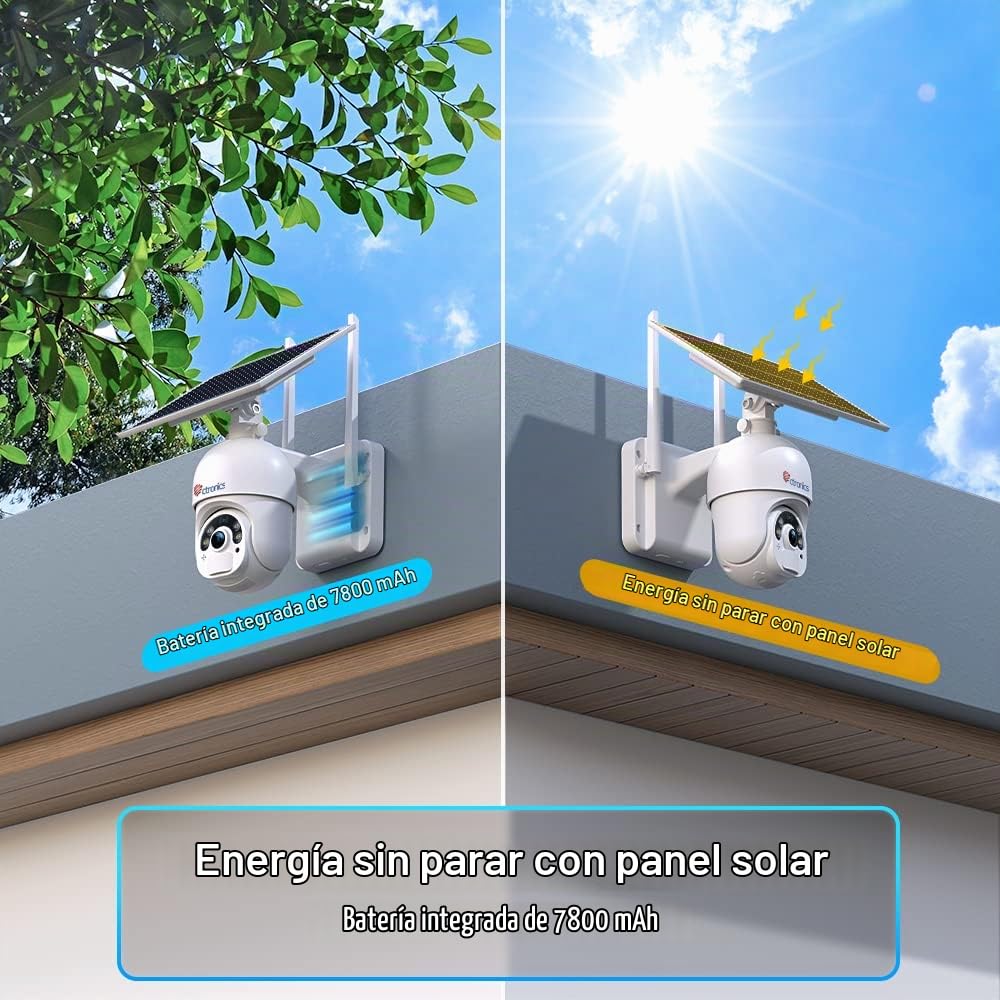Ctronics 2.5K 4MP Camara Vigilancia WiFi Exterior Solar | Camara de Vigilancia Exterior con Batería, Camaras de Seguridad con Visión Nocturna a Color PIR Humana Detección IP66