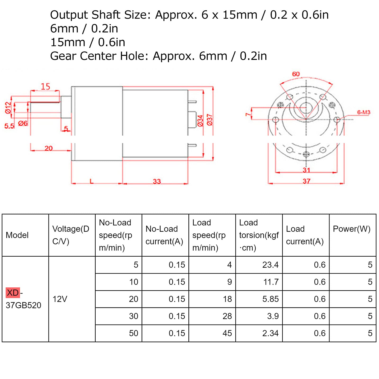 Motor reductor de CC XD 37GB520 con soporte y engranaje regulador de velocidad - Motor de velocidad ajustable de 12 V 600 RPM - Todos los engranajes metálicos y bobina de cobre (100 rpm/min)