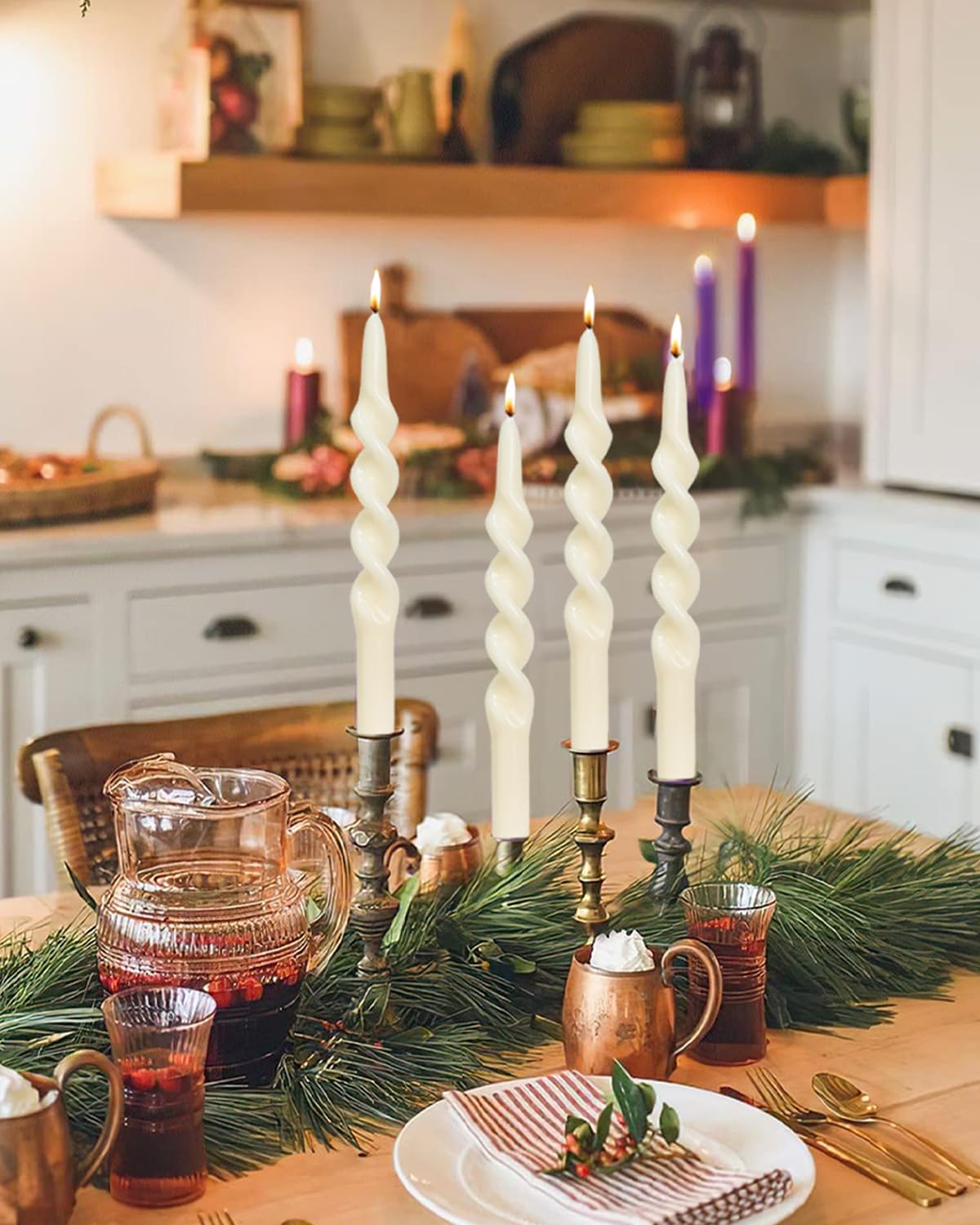 LPUSA Ivory Spiral Taper Candles Twisted Candle Conical Stick Candles for Holiday Wedding Party Wax Unscented Dinner Candle Dripless,Christmas Gift H 10 Inch, 4pcs?Ivory-B?