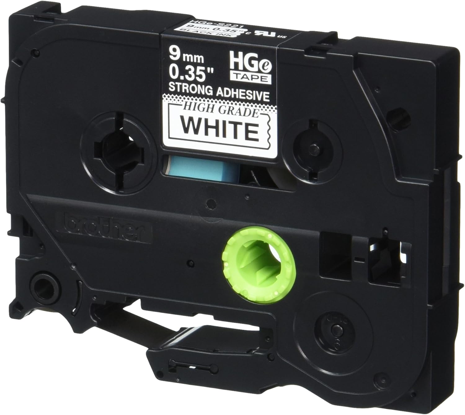 Brother Genuine P-Touch, HGE-S221 5 Pack Tape (HGES2215PK) 0.35" (9mm) x 26.2ft (8m) Extra Strength Adhesive, Black on White, Indoor/Outdoor Use, Extreme Temps, Chemical and Moisture Resistant