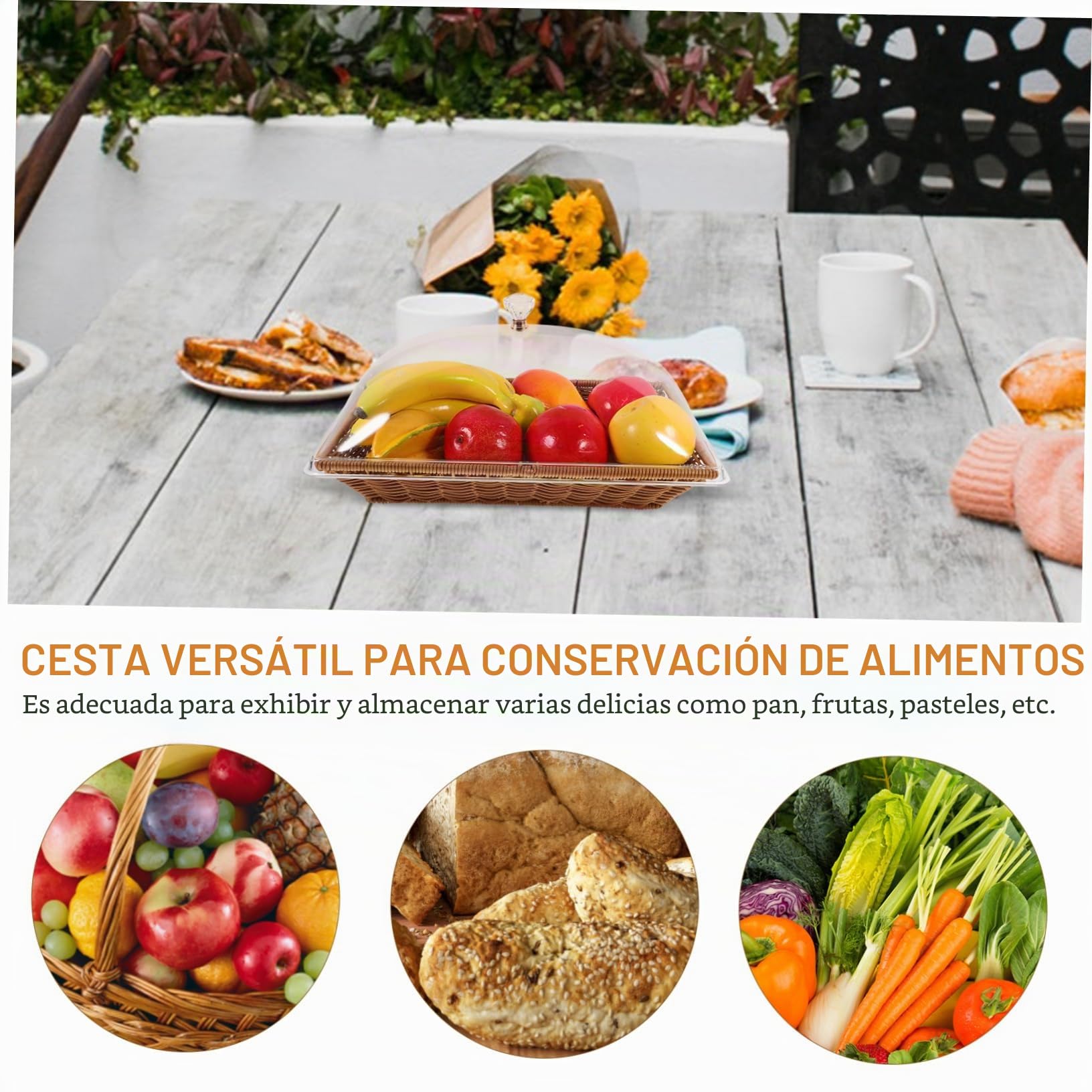 Cesta Tejida para Pan 1 Set de PP y Acrílico con Tapa | Mesa de Café, Restaurantes y Fiestas, Solución de Almacenamiento Saludable y Protección, Estilo Minimalista