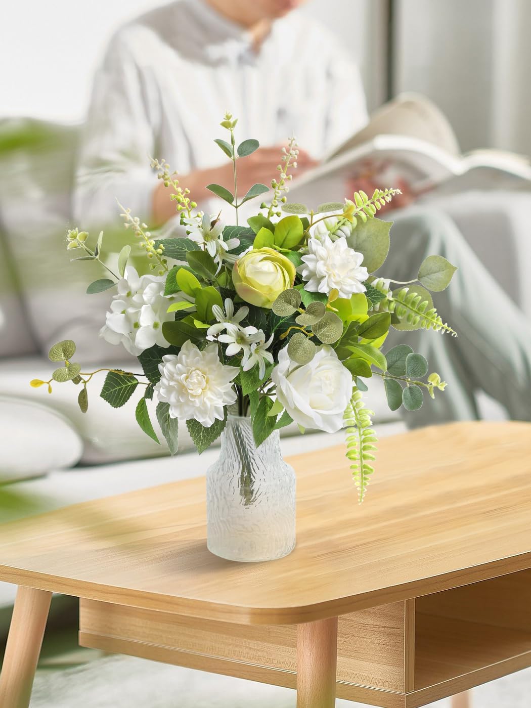 Serra Flora Fake Flowers with Vase,Artificial Silk Roses in Vase,Table Centerpieces for Dining Room, Silk Faux Flower Arrangements for Home, Living Room Bathroom Plant Decor,Table Decorations - Image 3