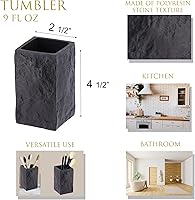 Vista 3 de Cuadrado resina efecto piedra baño vaso taza cepillo de dientes titular negro