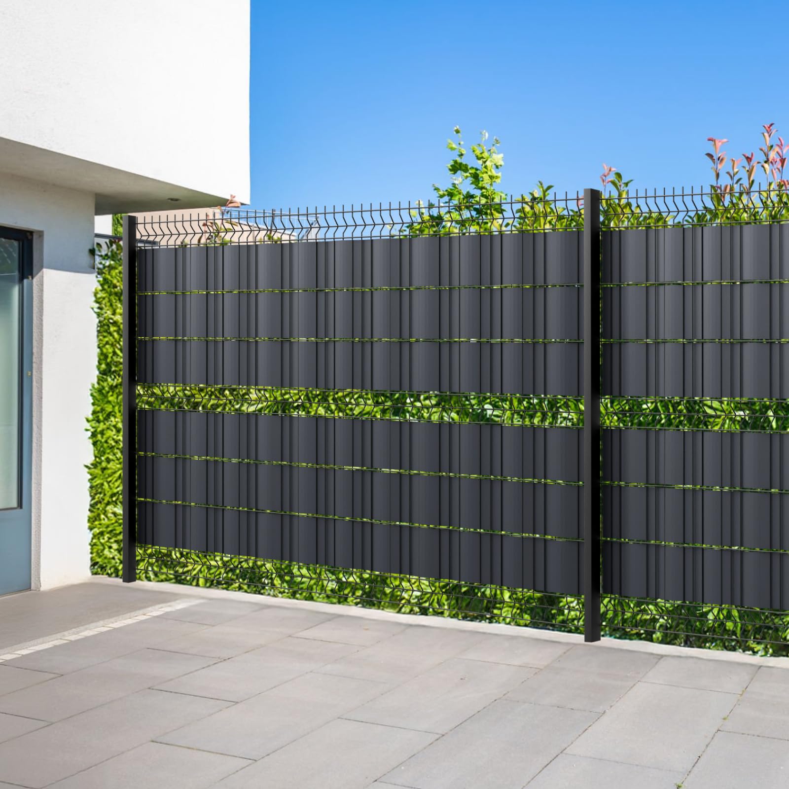 Sunnylaxx 35m x 19cm PVC privacidad Valla Tiras de Malla de Protectora Pantalla para Exterior Jardin, Terraza, 20 Clips de fijación, Antracita