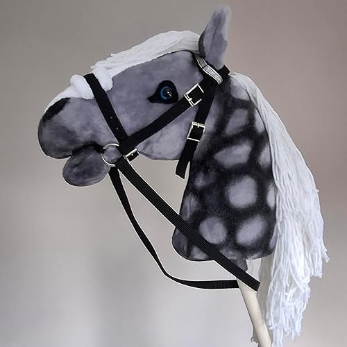 Set Hobby Horse + Bridle + Pink Halter: Dapple Gray Realista Hobbyhorse, accesorios extraíbles, caballo de afición para niños