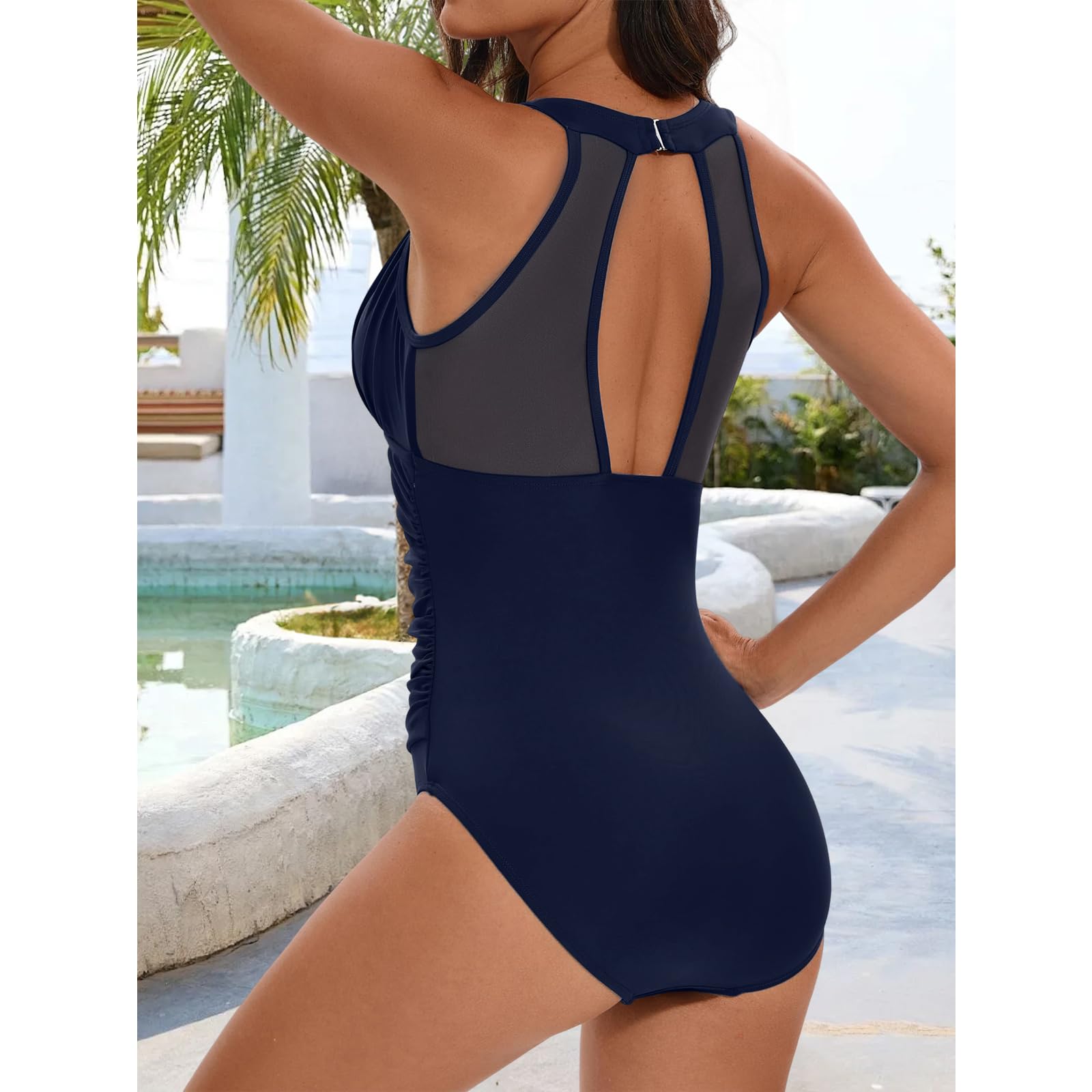 TcIFE Traje de baño de Mujer de Cuello Alto Vestido Halter Bañador Fruncido en el Vientre Vestido de una Pieza Falda de baño Push up Bañador