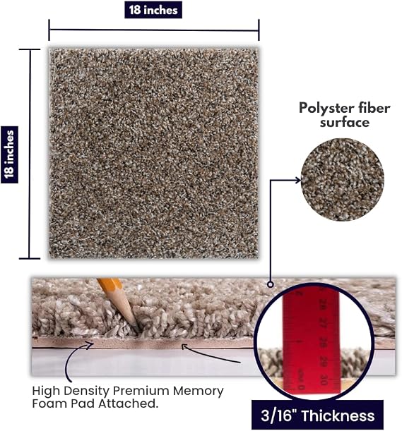 Smart Squares Walk in the Park Premium Plush Carpet Tiles, Made in USA 18x18 Peel and Stick Floor Tiles with Attached Padding Seamless DIY Carpet Squares (22.5 Sq Ft, 10 Pack, 314 Copper Mine)