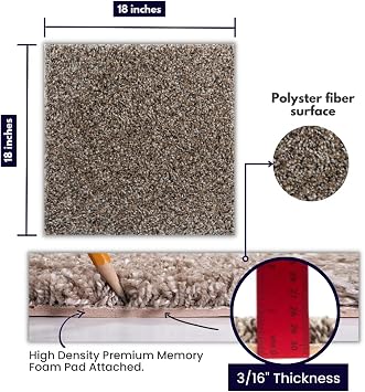 Smart Squares Walk in the Park Premium Plush Carpet Tiles, Made in USA 18x18 Peel and Stick Floor Tiles with Attached Padding Seamless DIY Carpet Squares (22.5 Sq Ft, 10 Pack, 314 Copper Mine)