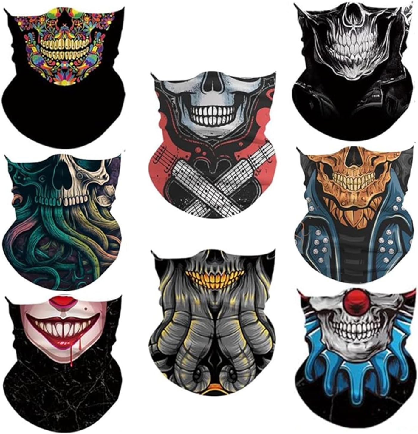 8PCS Scarves Bandanas Face Tube Black Headband, Motorcycle Multi Function Headwear Hat Scarf Neck Warmer Balaclava