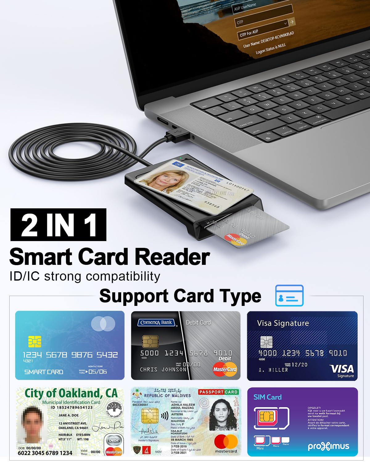 USB Chipkartenleser mit NFC,Personalausweis Lesegerät Chipkartenlesegerät Smart Card Reader NFC Lesegerät Kompatibel mit PC Windows 10 11 Linux für den neuen Personalausweis Bankkarten