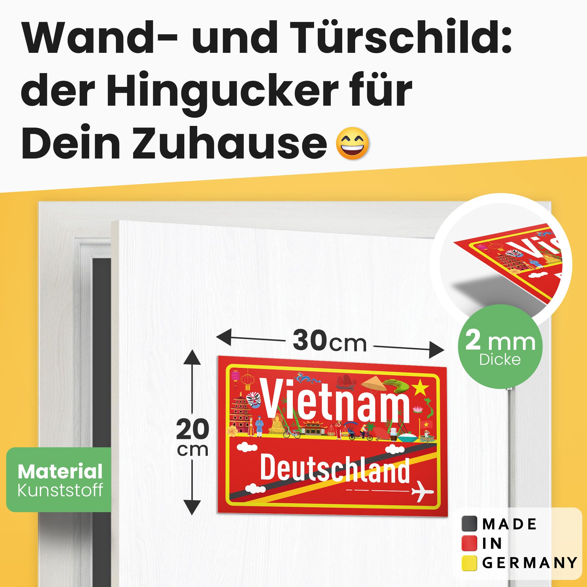 DankeDir! Vietnam Germany Place Sign, Plastic Sign 30 x 20 cm - Image 2