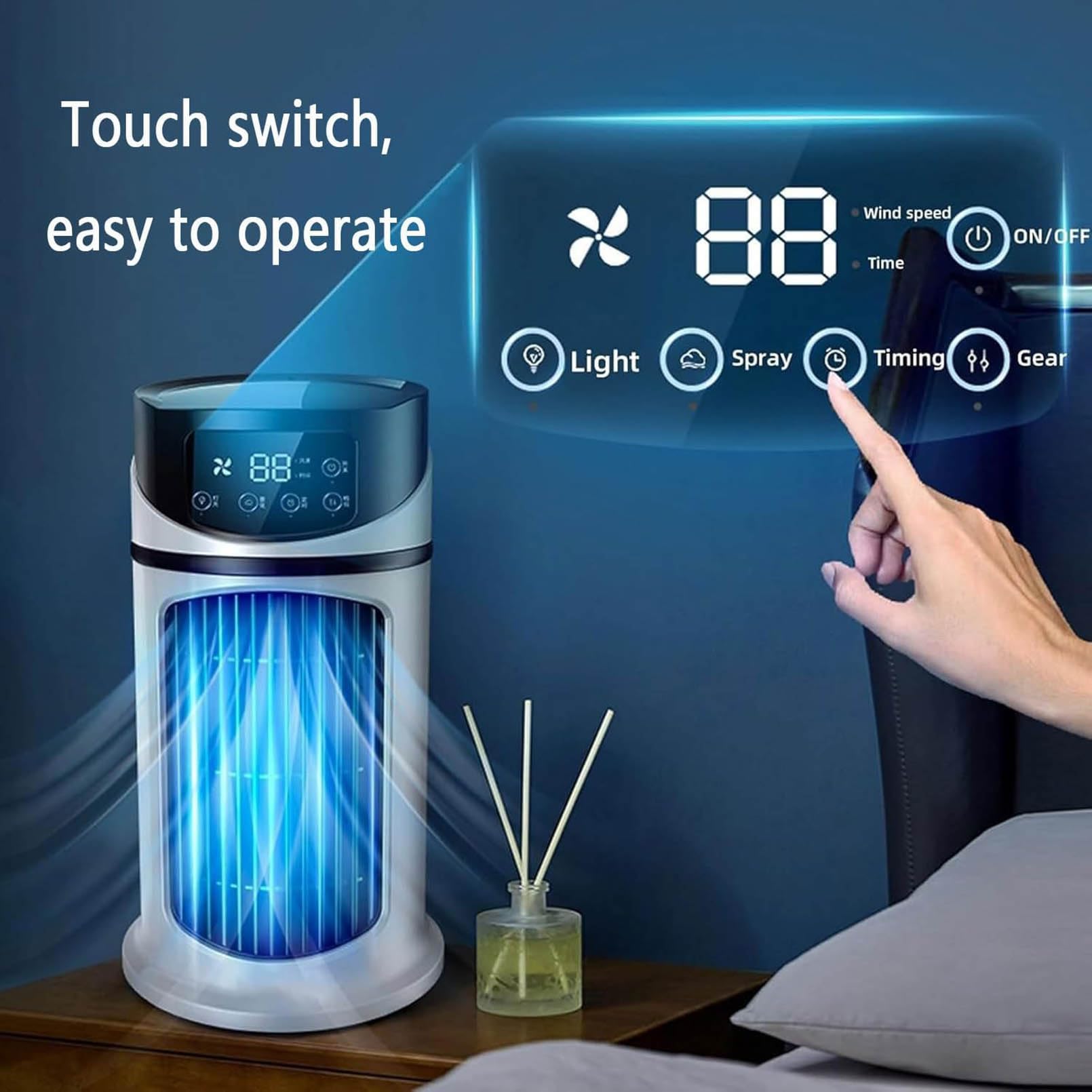 Condizionatore d'Aria Portatile 3-in-1 Raffreddatore Evaporativo con Nebulizzazione Ventilatore da Scrivania con Oscillazione Automatica 6 velocità e Timer di 6 Ore Ventilatore a Torre