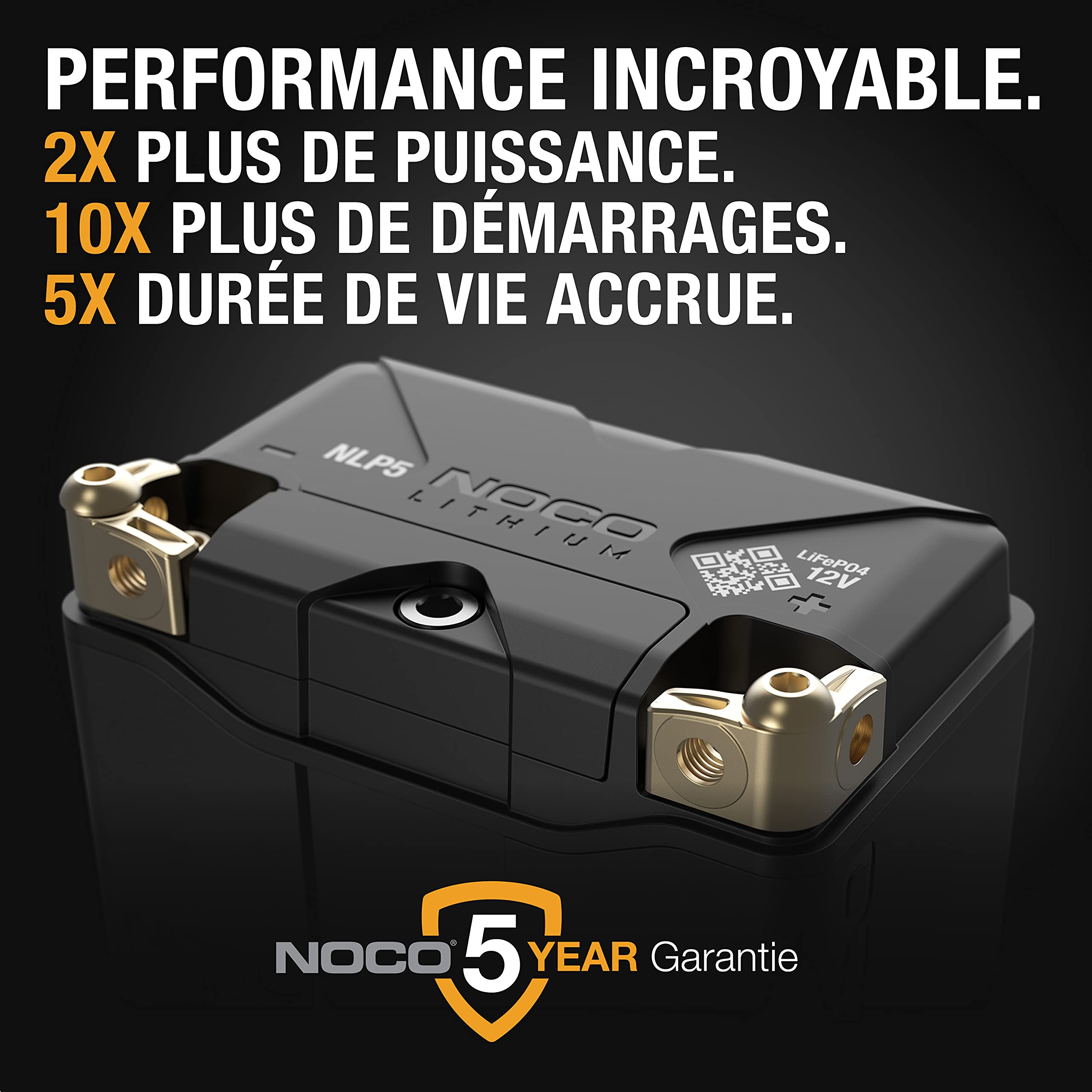 NOCO Lithium NLP5, Groupe 5, Batterie de Moto 250A, Batterie au Lithium 12V 2Ah avec BMS Dynamique pour Motos, Quad et Scooters