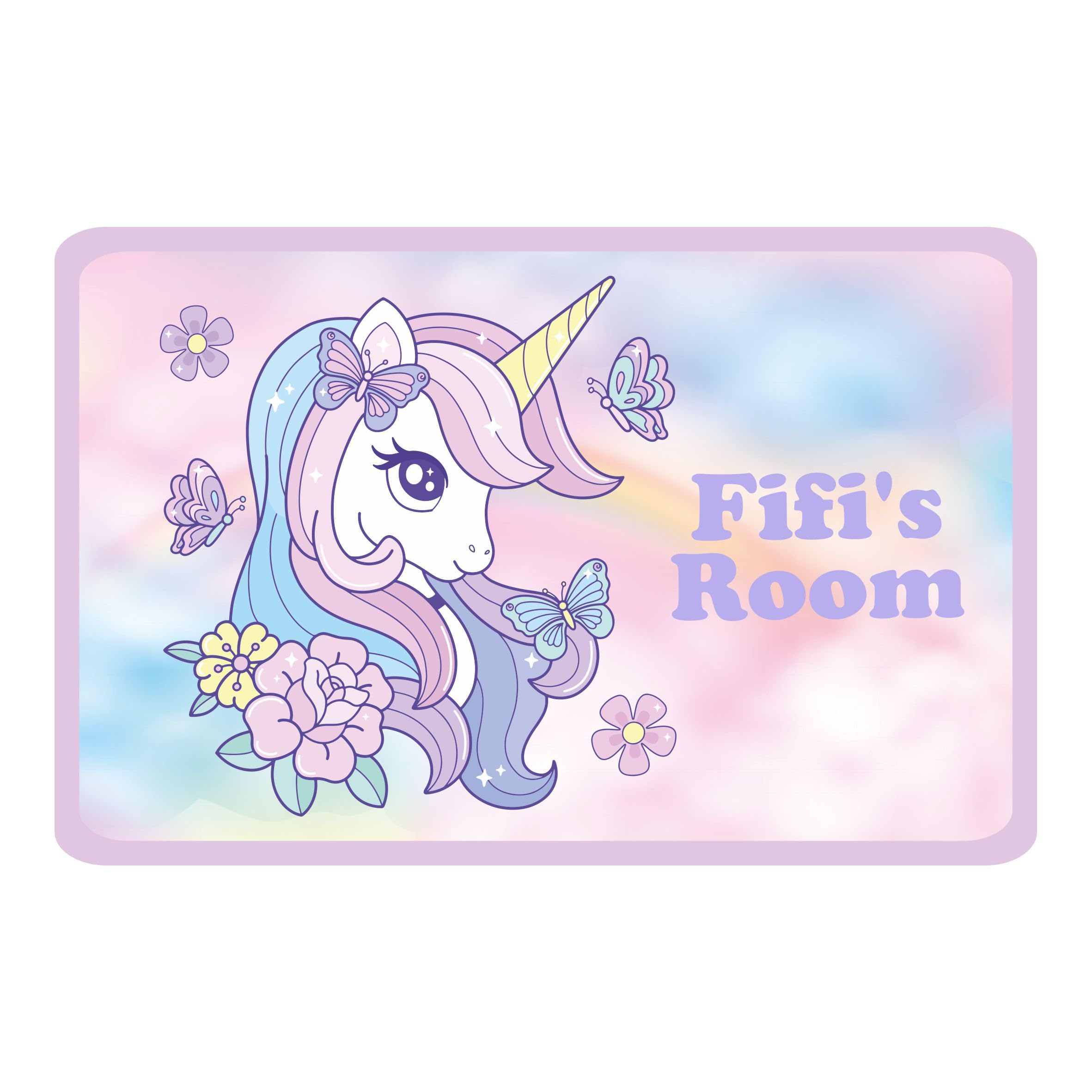 Precision Designs Girls Multi Unicorn Head & Butterflies Kids Bedroom Door Sign Personalised For You - Any Name! Door Plaque,/Boys,Nursery,Decor,Kids Room,Animals