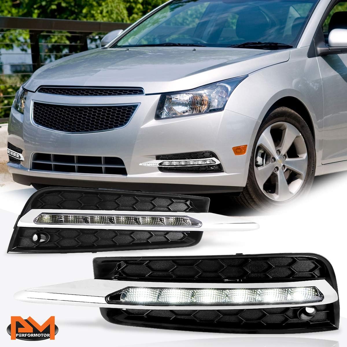 Amazon Chevy Cruze 1014 クリアレンズ LED DRL フロントバンパー フォグライト/ランプ+ベゼルペア