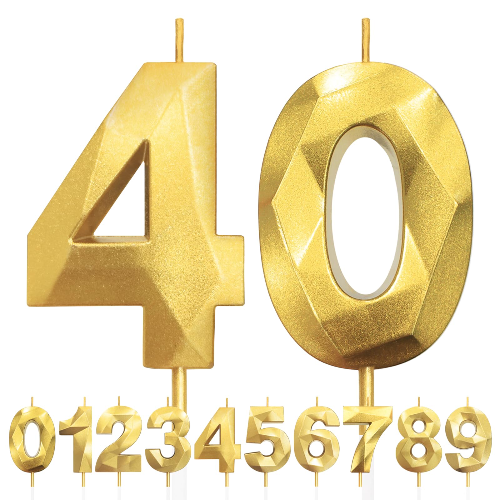 Kerzen zum 40. Geburtstag, Zahl 40, goldene Geburtstagskerzen für Kuchen, Diamant-3D-Happy Birthday-Kerzen, Kuchenkerzen-Dekorationen für Geburtstagsparty, Hochzeitstag, Feier-Zubehör